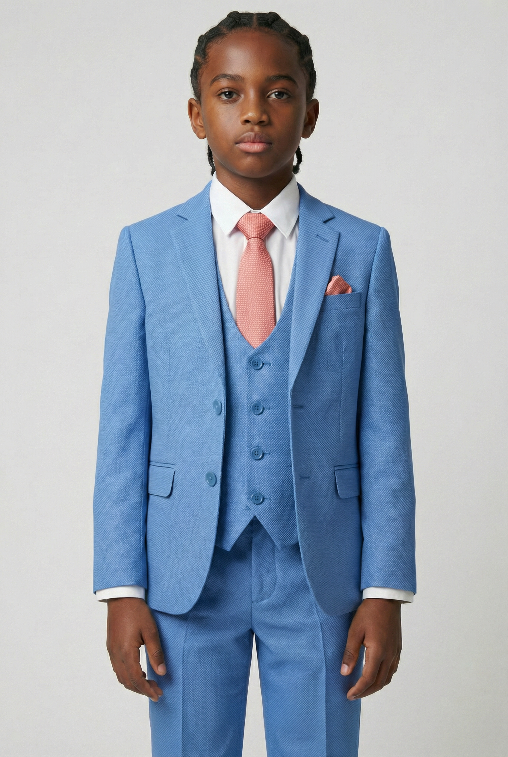 Boys’ 7-Piece Self-Patterned Formal Suit Set - Planet - Sky Blue Model Front Picture