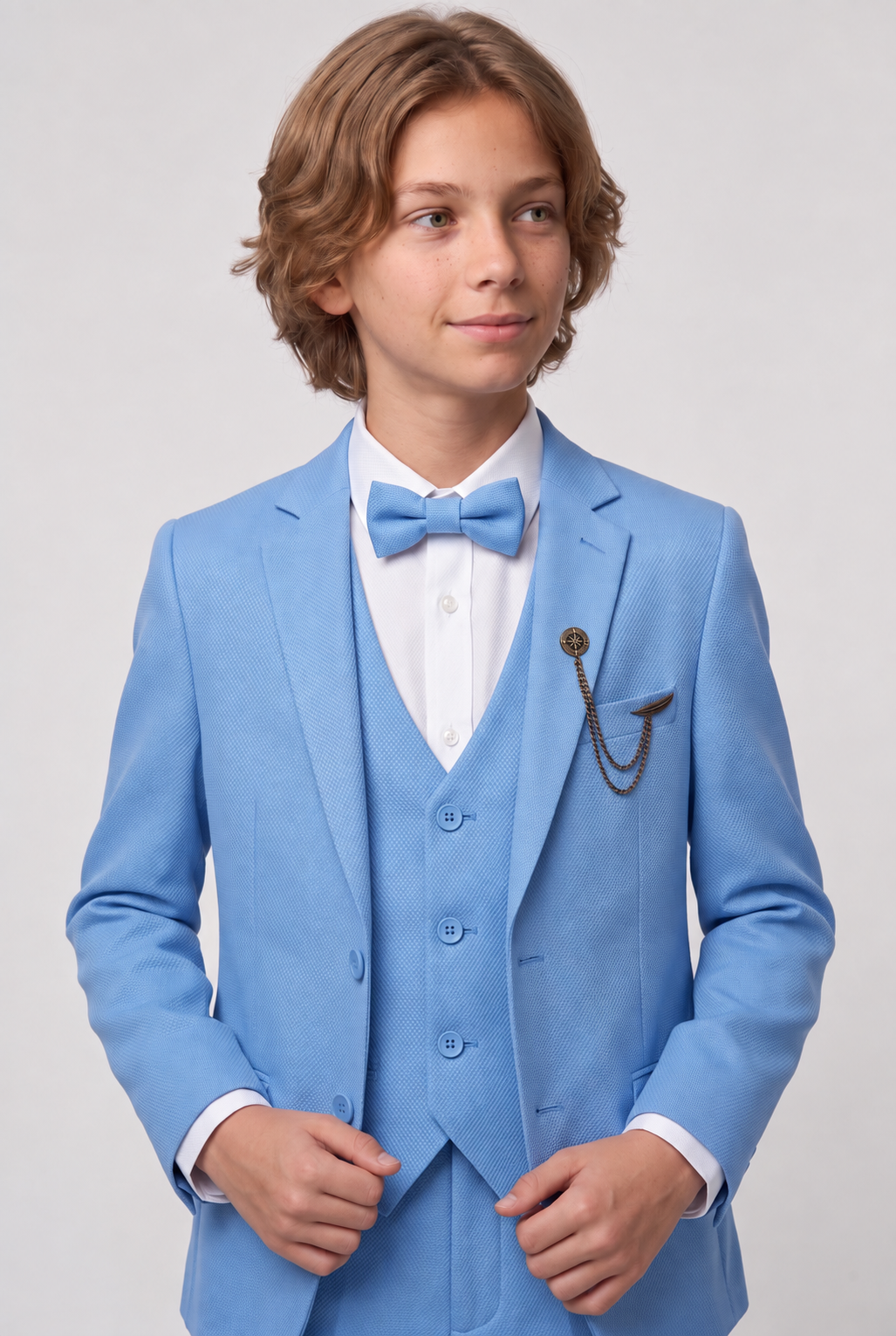Boys’ 7-Piece Self-Patterned Formal Suit Set - Planet - Sky Blue