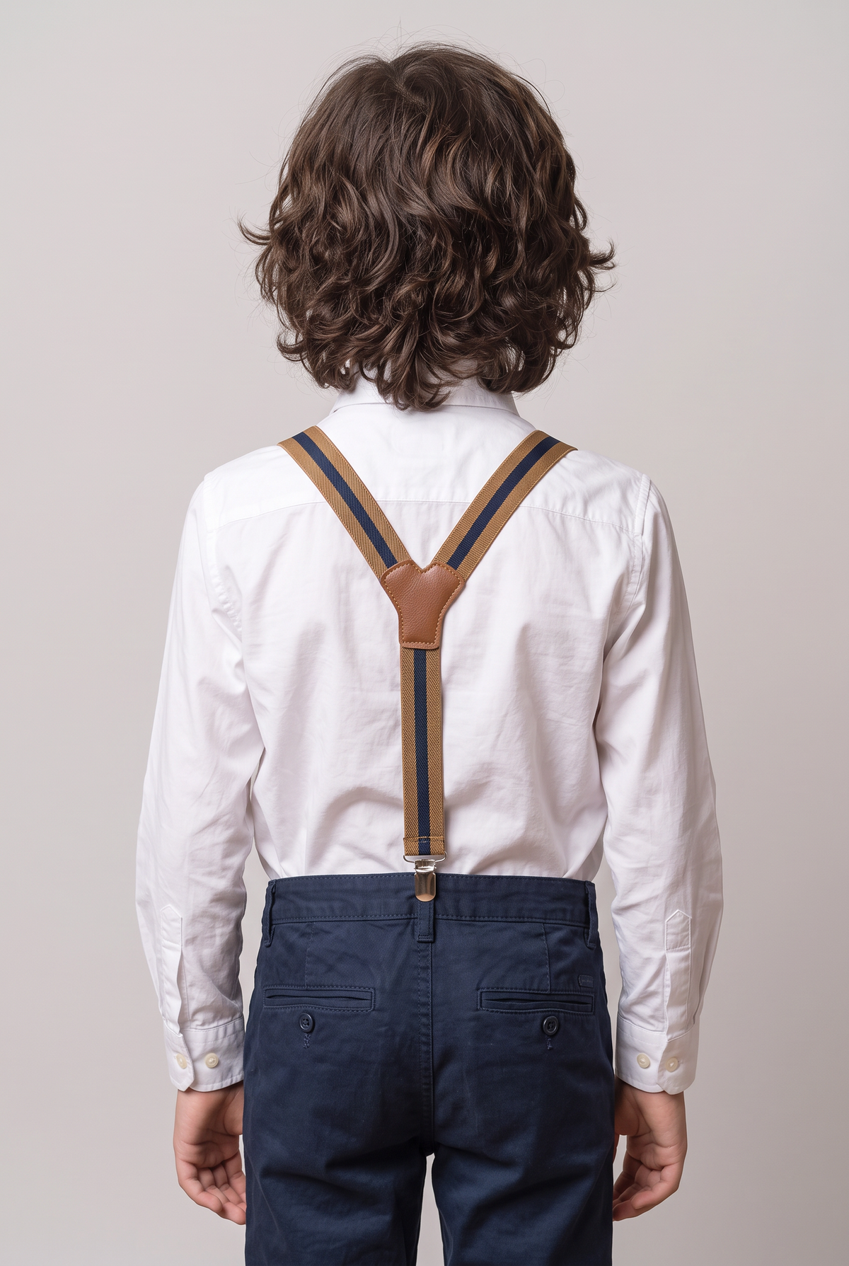 Boys Adjustable Elastic Y-Back Wide Bow Brace Set - Brown and Navy