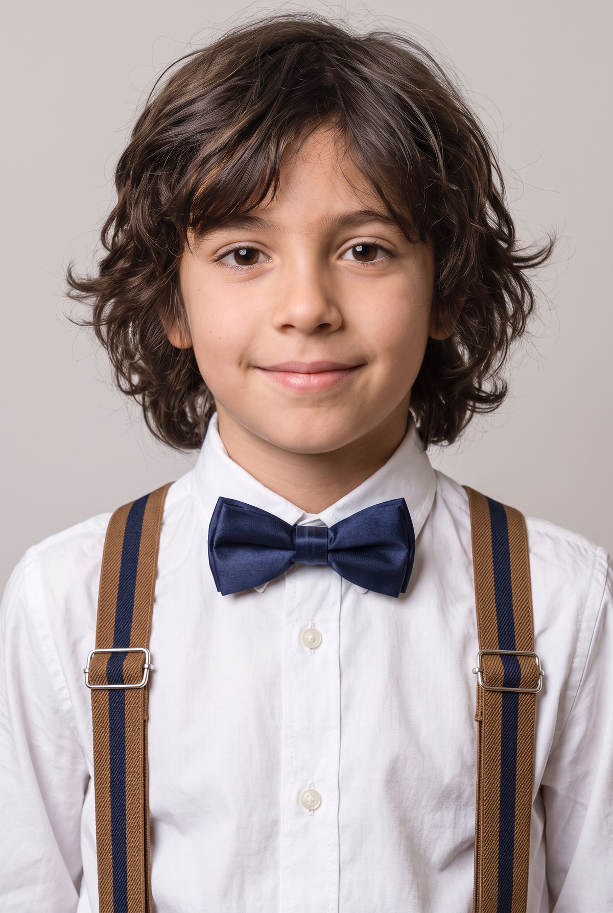 Boys Adjustable Elastic Y-Back Wide Bow Brace Set - Brown and Navy