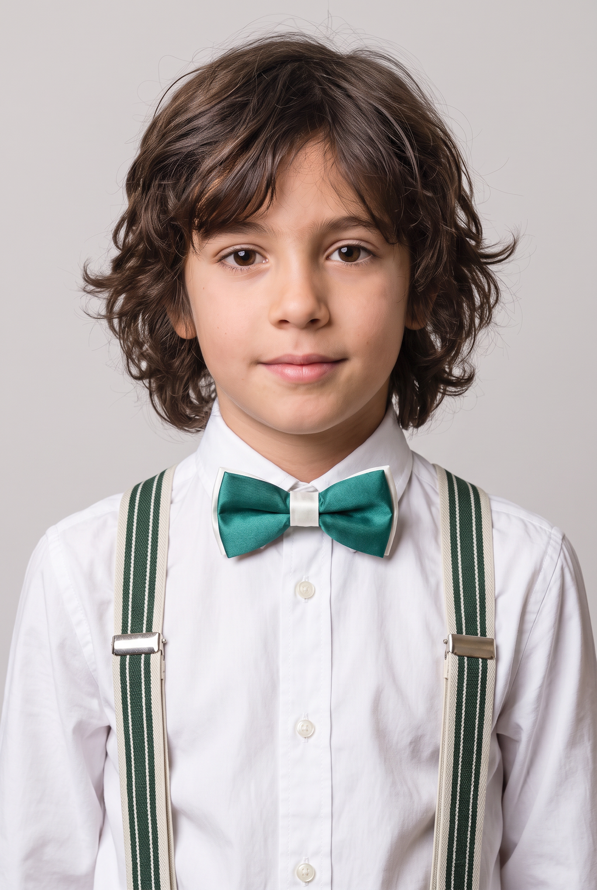 Boys Adjustable Elastic Y-Back Wide Bow Brace Set - Green and Cream