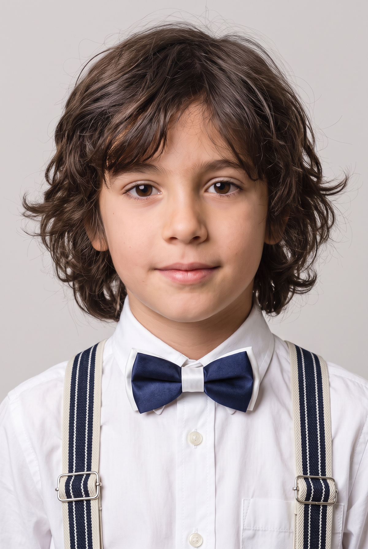 Boys Adjustable Elastic Y-Back Wide Bow Brace Set - Navy and Cream