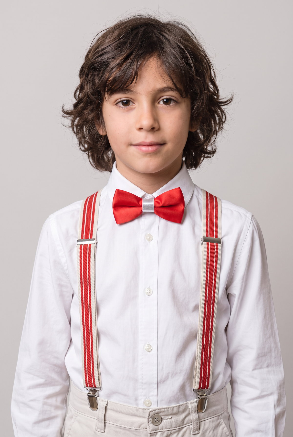 Boys Adjustable Elastic Y-Back Wide Bow Brace Set - Red and Cream