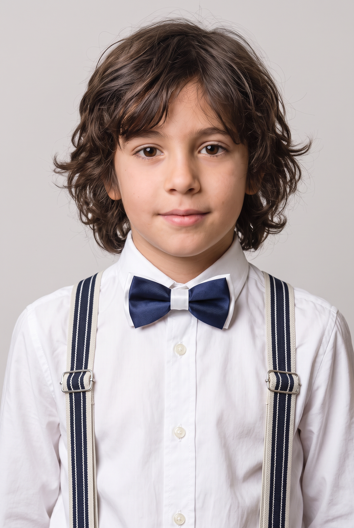 Boys Adjustable Elastic Y-Back Wide Bow Brace Set - White and Navy