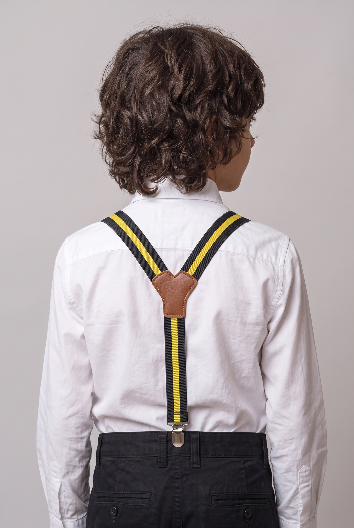 Boys Adjustable Elastic Y-Back Wide Bow Brace Set - Yellow and Black