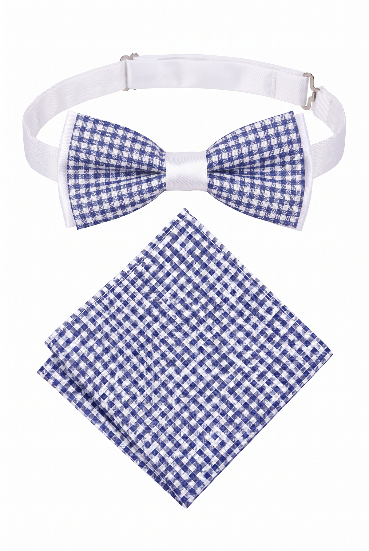 Boys Adjustable Pre-Tied Checkered Bow Tie & Pocket Square Set - Navy and White