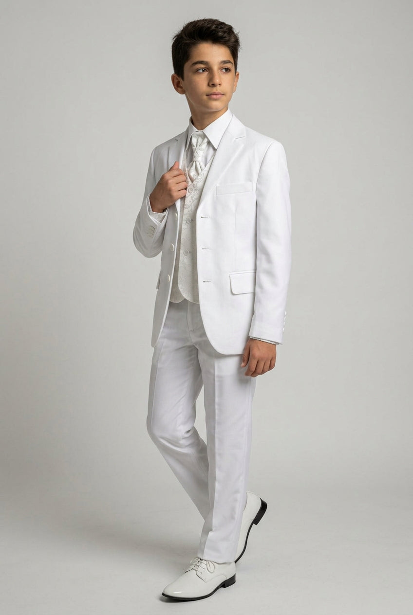 Boys All In One Communion Tailored Fit Suit - White