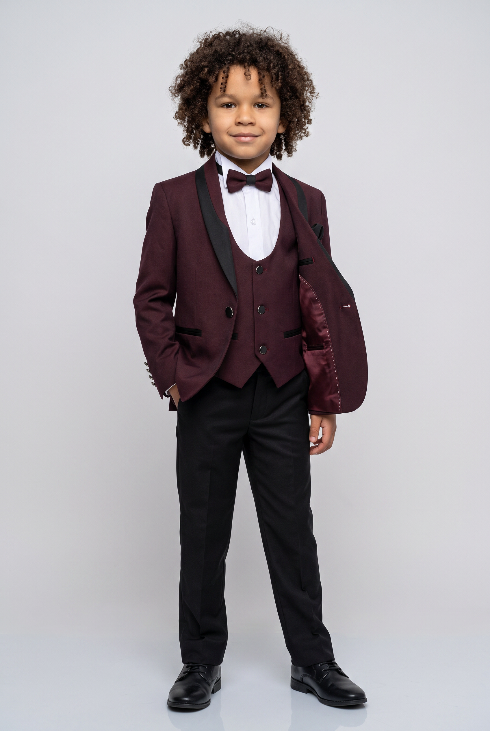 Boys All in One 6 Pieces Tuxedo Dinner Suit - HARRISON - Burgundy