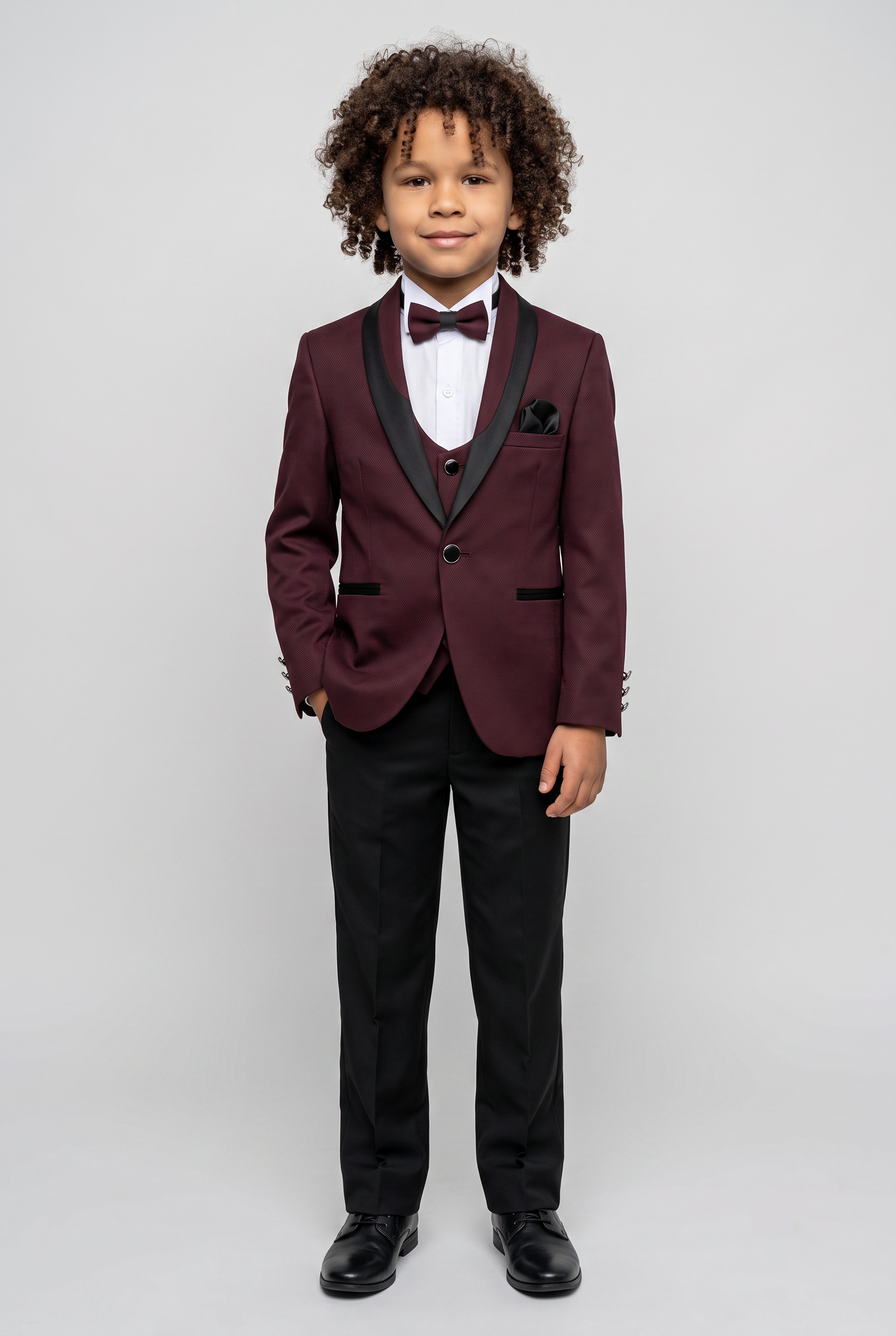 Boys All in One 6 Pieces Tuxedo Dinner Suit - HARRISON - Burgundy
