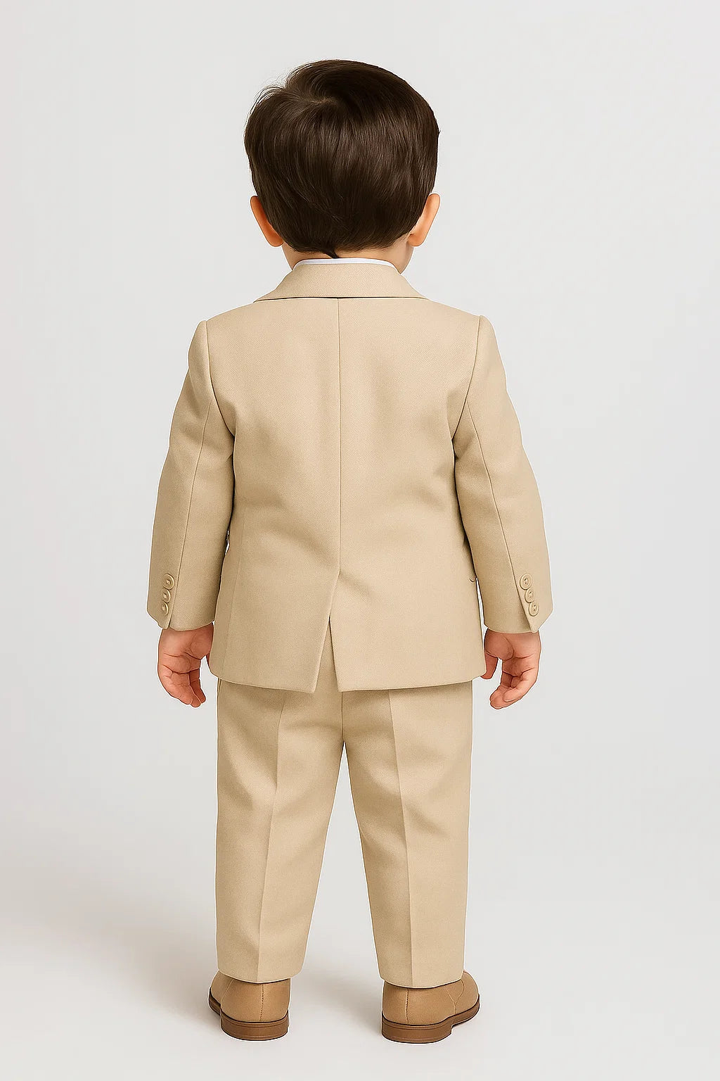 Boys Beige Suit with Patterned Waistcoat and Cravat Set - Beige - Pink