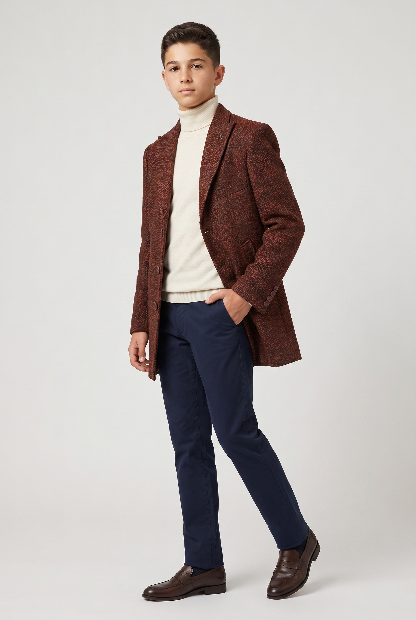 Boys Burgundy Textured Tweed Blazer