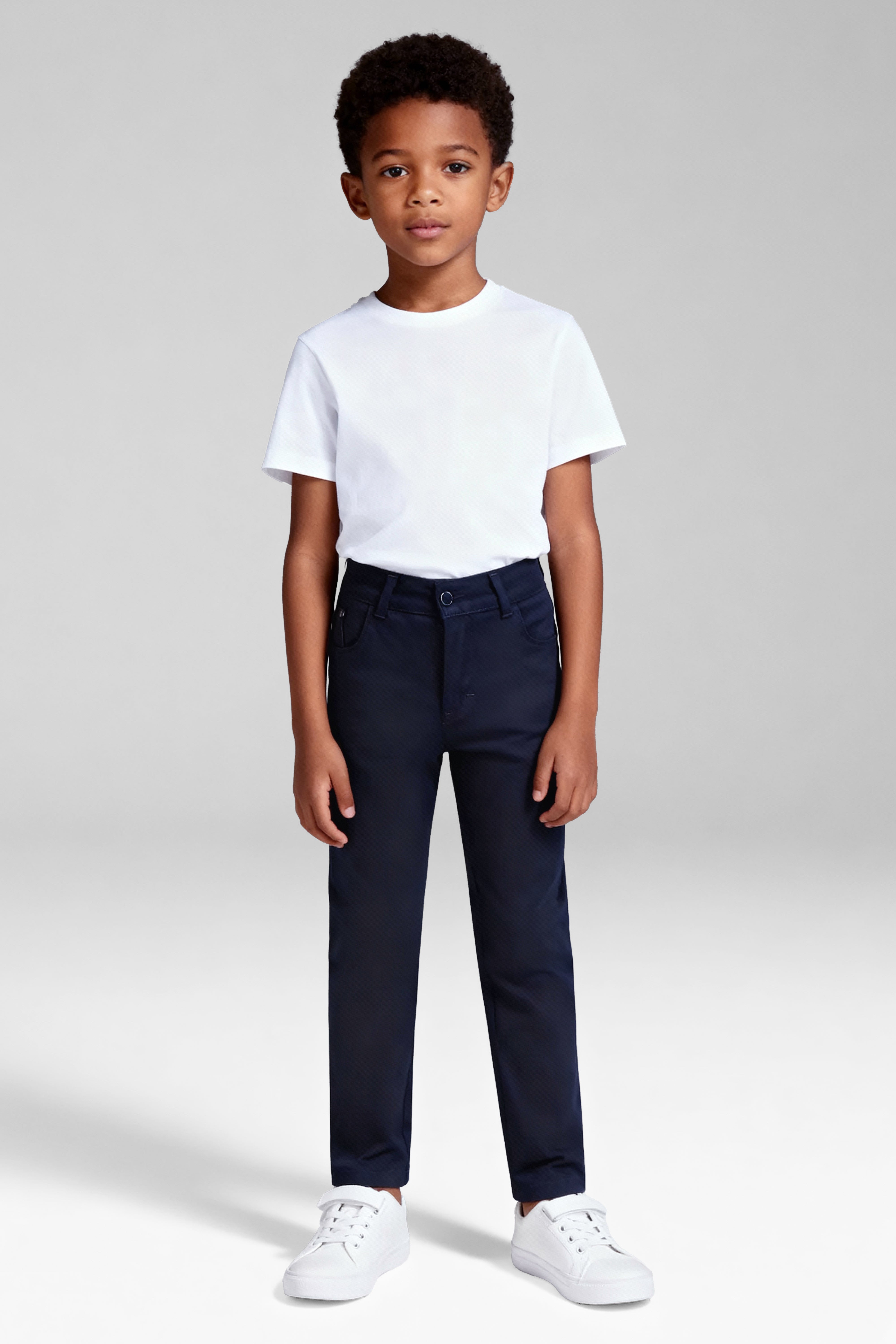 Boys Casual Stretch Chino Trousers - Navy Blue Model Picture