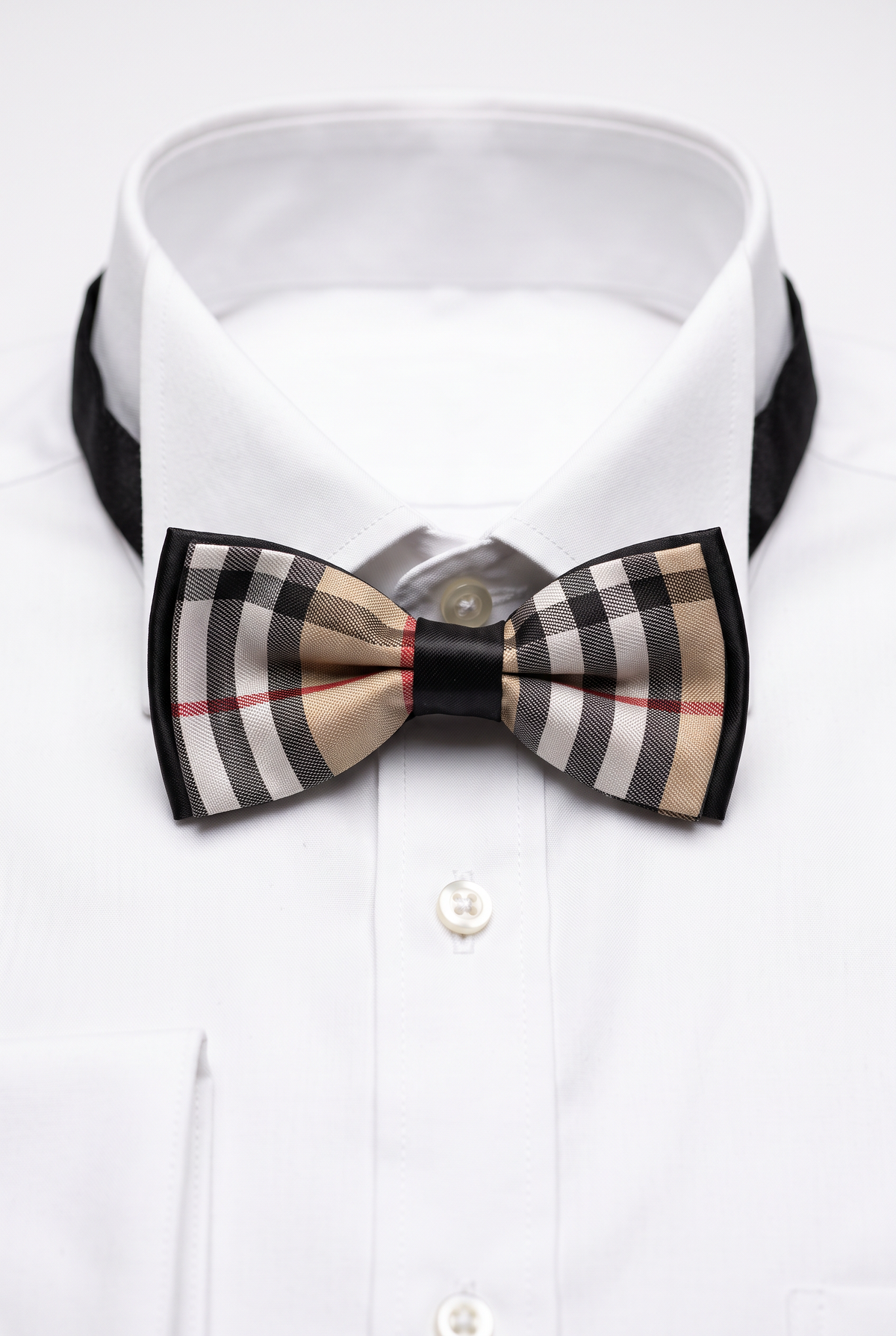 Boys' Checkered Bow Tie - BWC - Beige with shirt