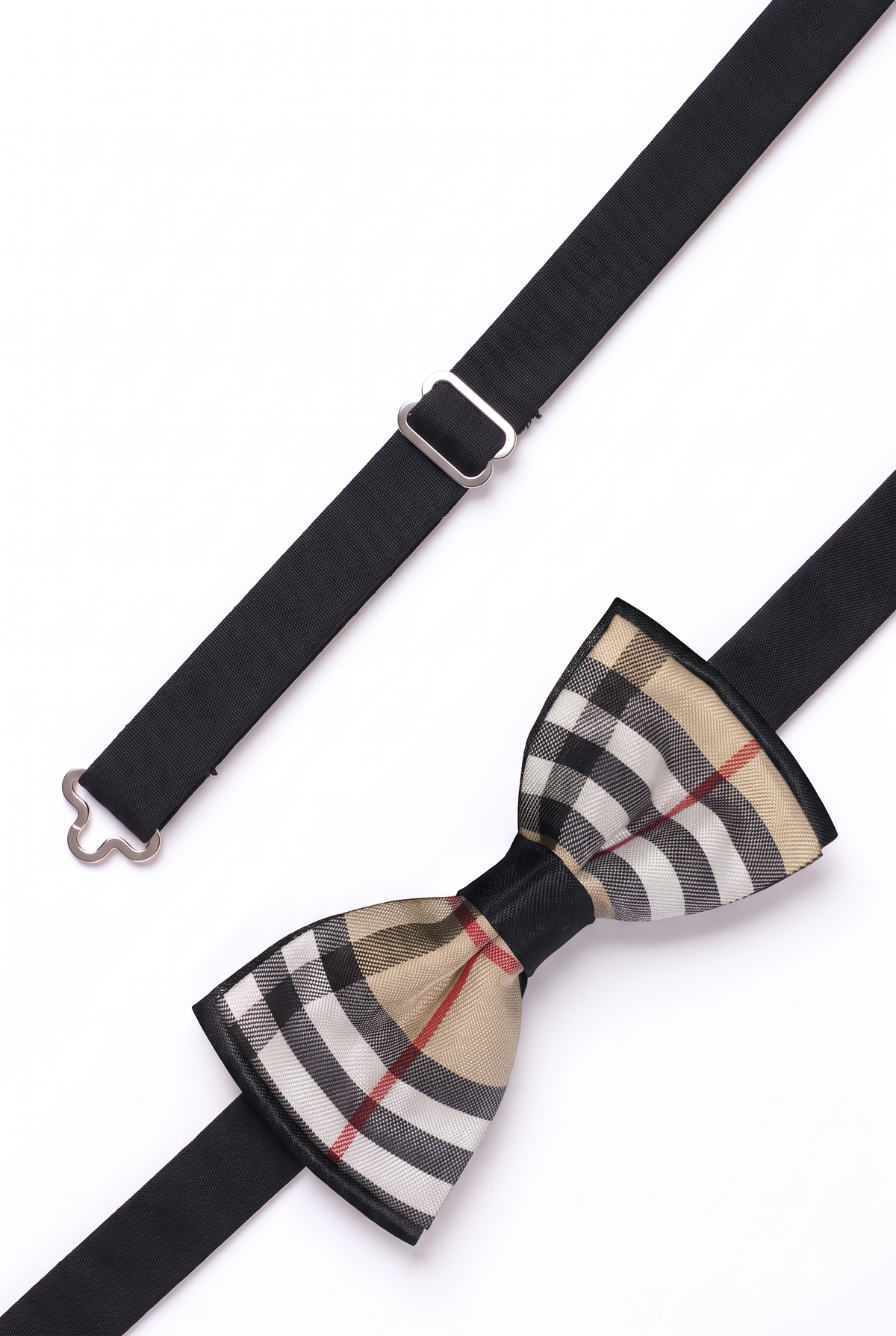 Boys' Checkered Bow Tie - BWC - Beige strap detail