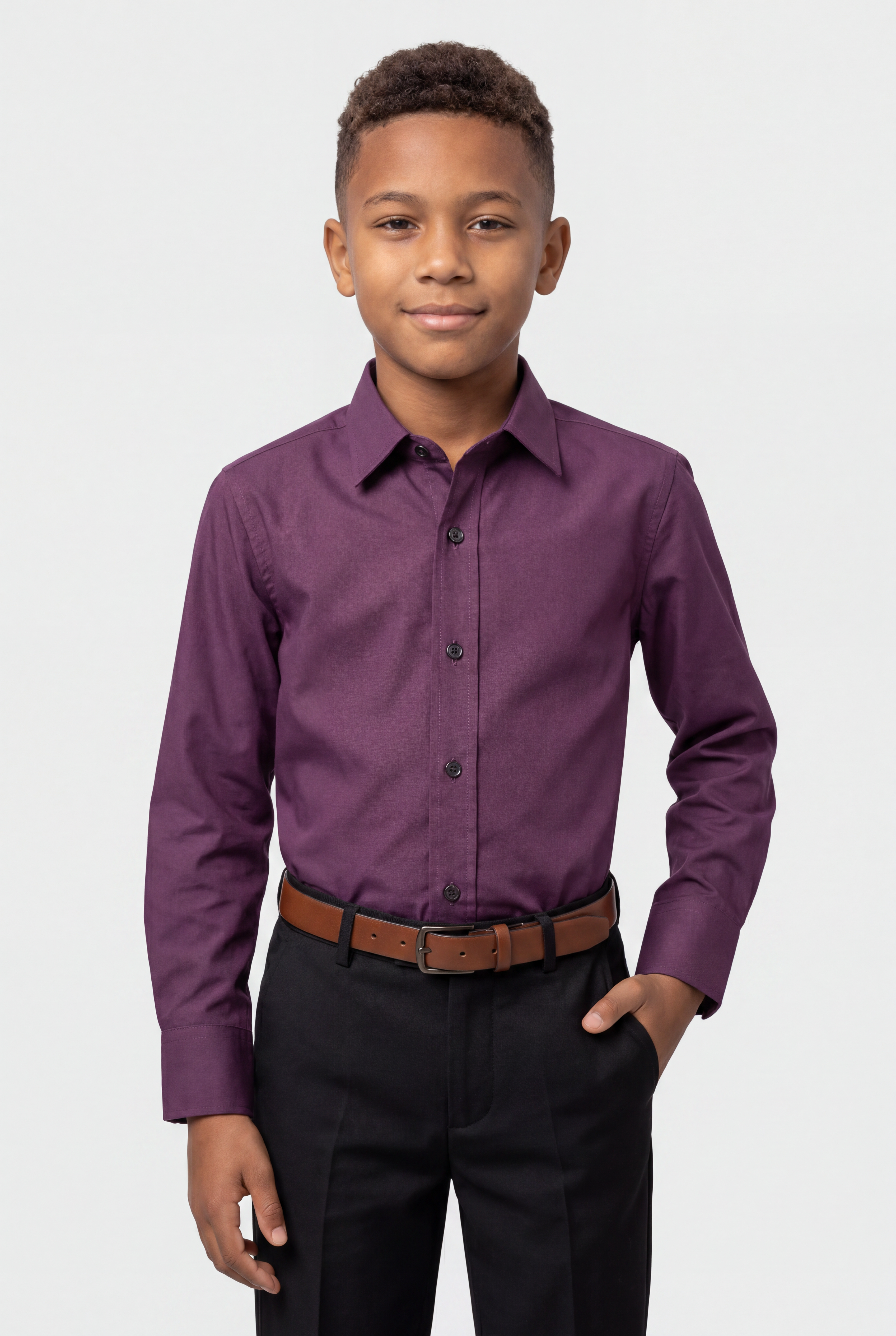 Boys Classic Collar Dress Shirt with Cufflinks - Burgundy