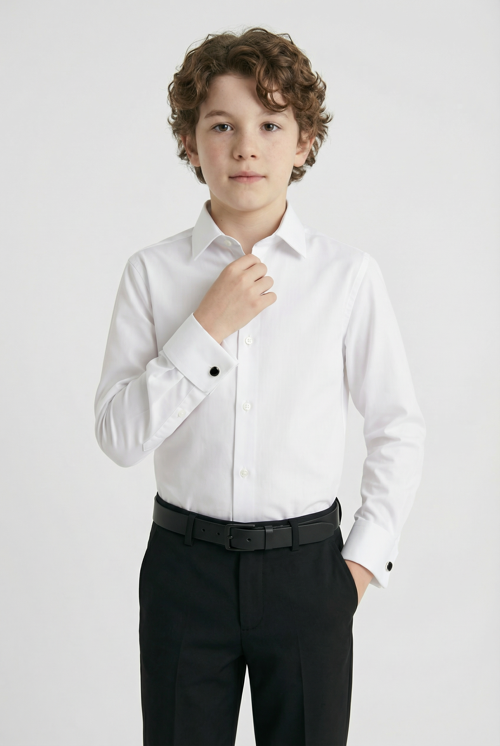 Boys Classic Collar Dress Shirt with Cufflinks - White