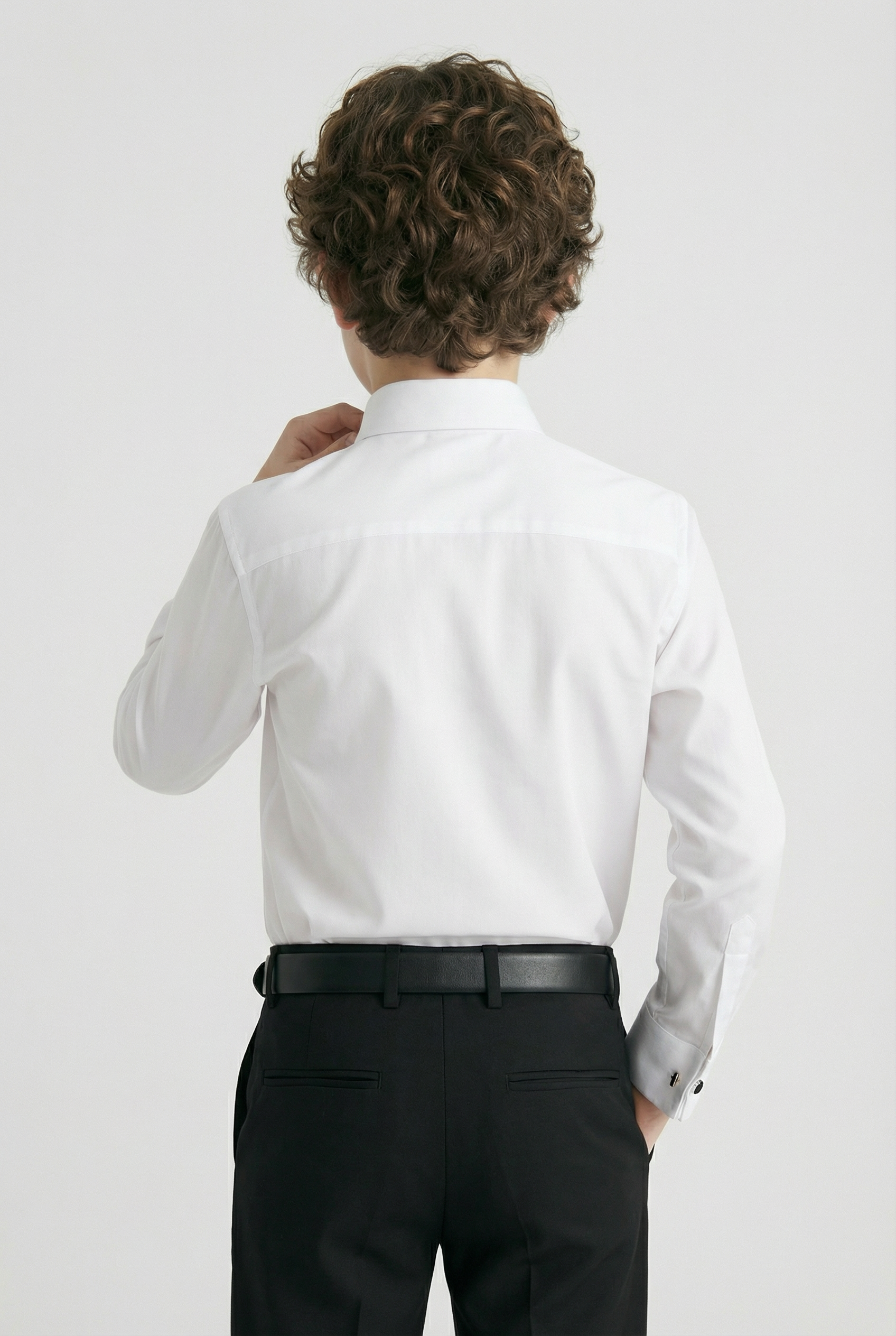 Boys Classic Collar Dress Shirt with Cufflinks - White