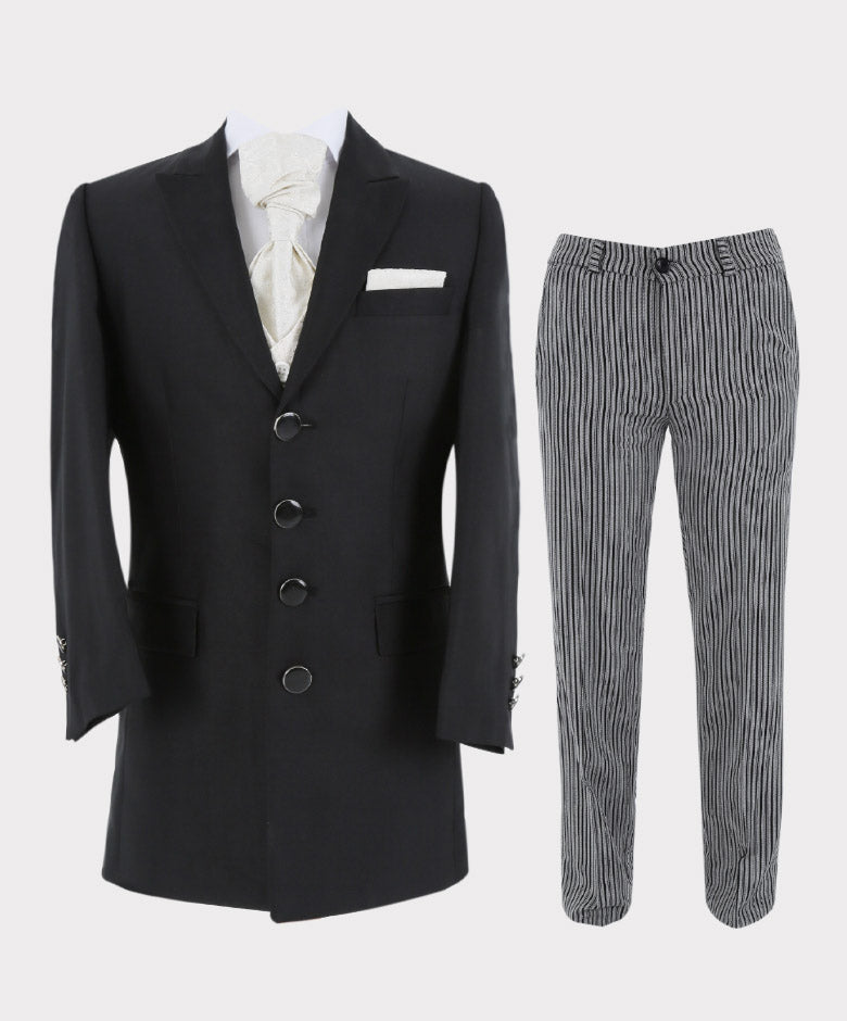 Boys Complete Tail Morning Suit - Black - Ivory