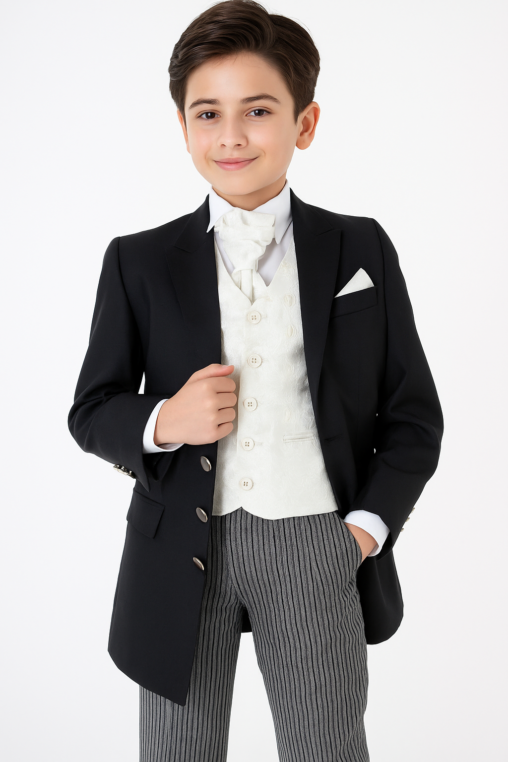 Boys Complete Tail Morning Suit - Black - Ivory