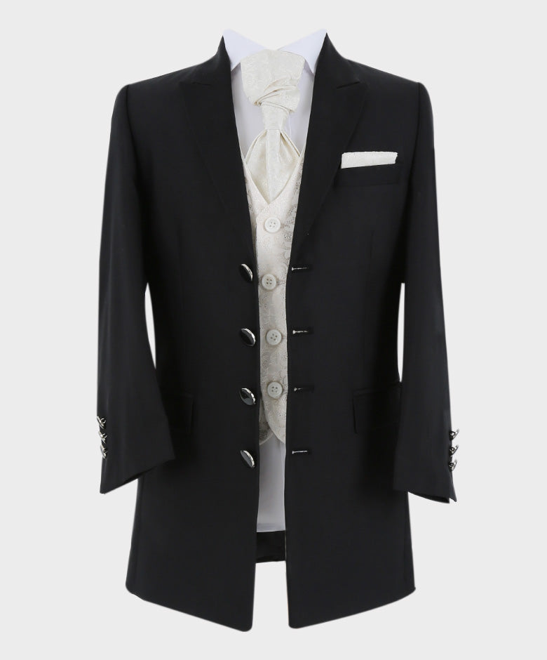Boys Complete Tail Morning Suit - Black - Ivory