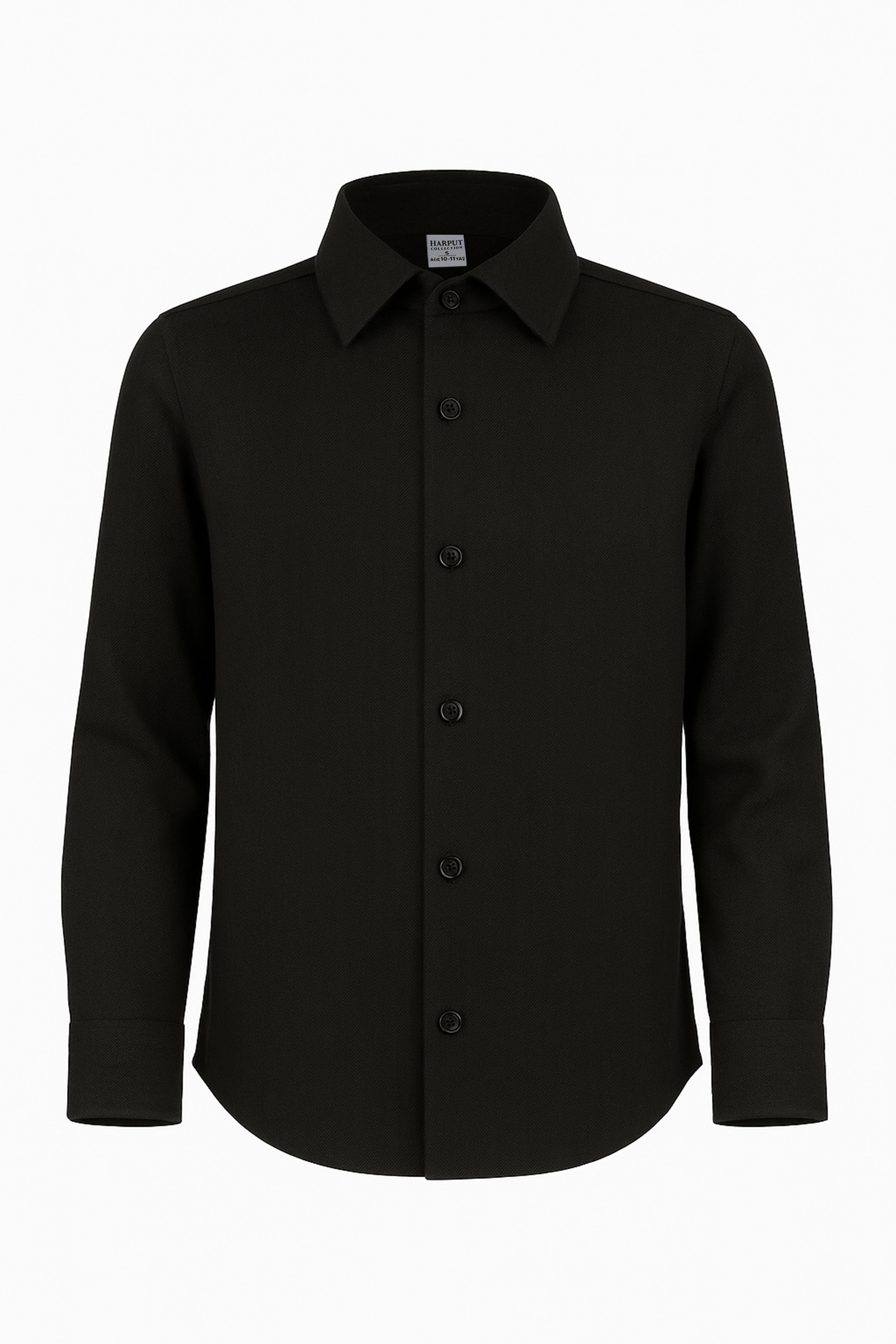 Boys’ Cotton Herringbone Formal Shirt with Classic Collar - Harput - Black