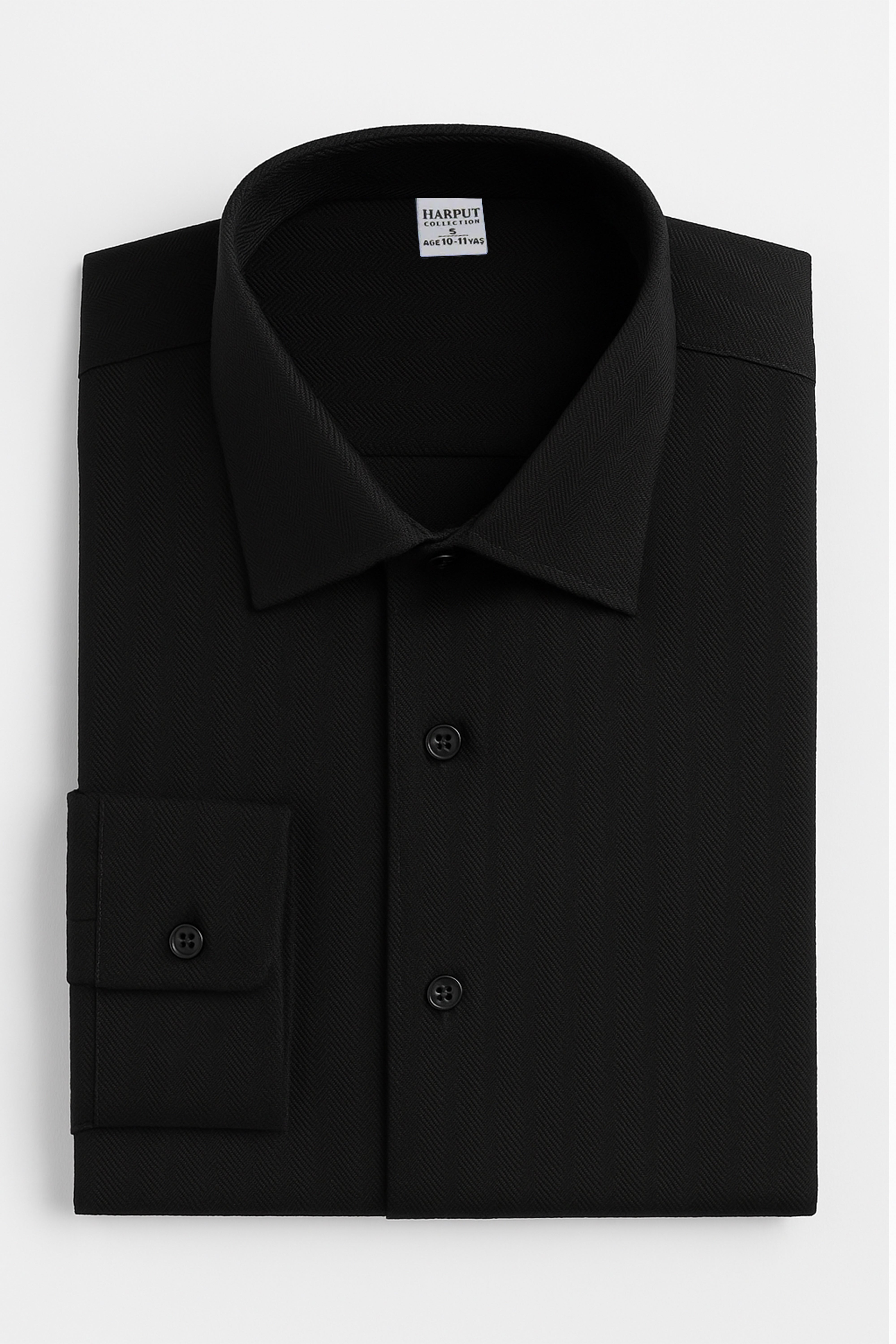 Boys’ Cotton Herringbone Formal Shirt with Classic Collar - Harput - Black