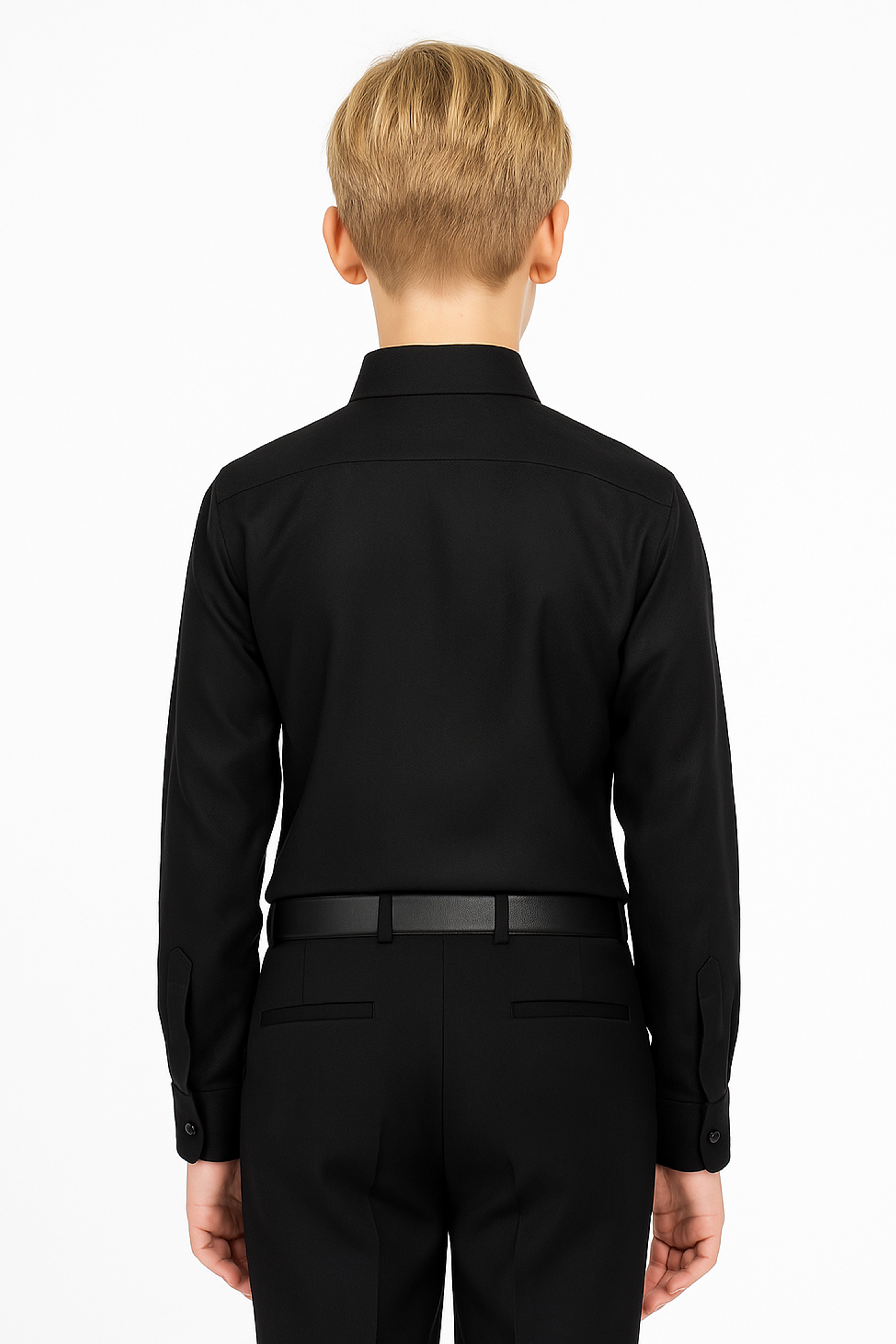 Boys’ Cotton Herringbone Formal Shirt with Classic Collar - Harput - Black