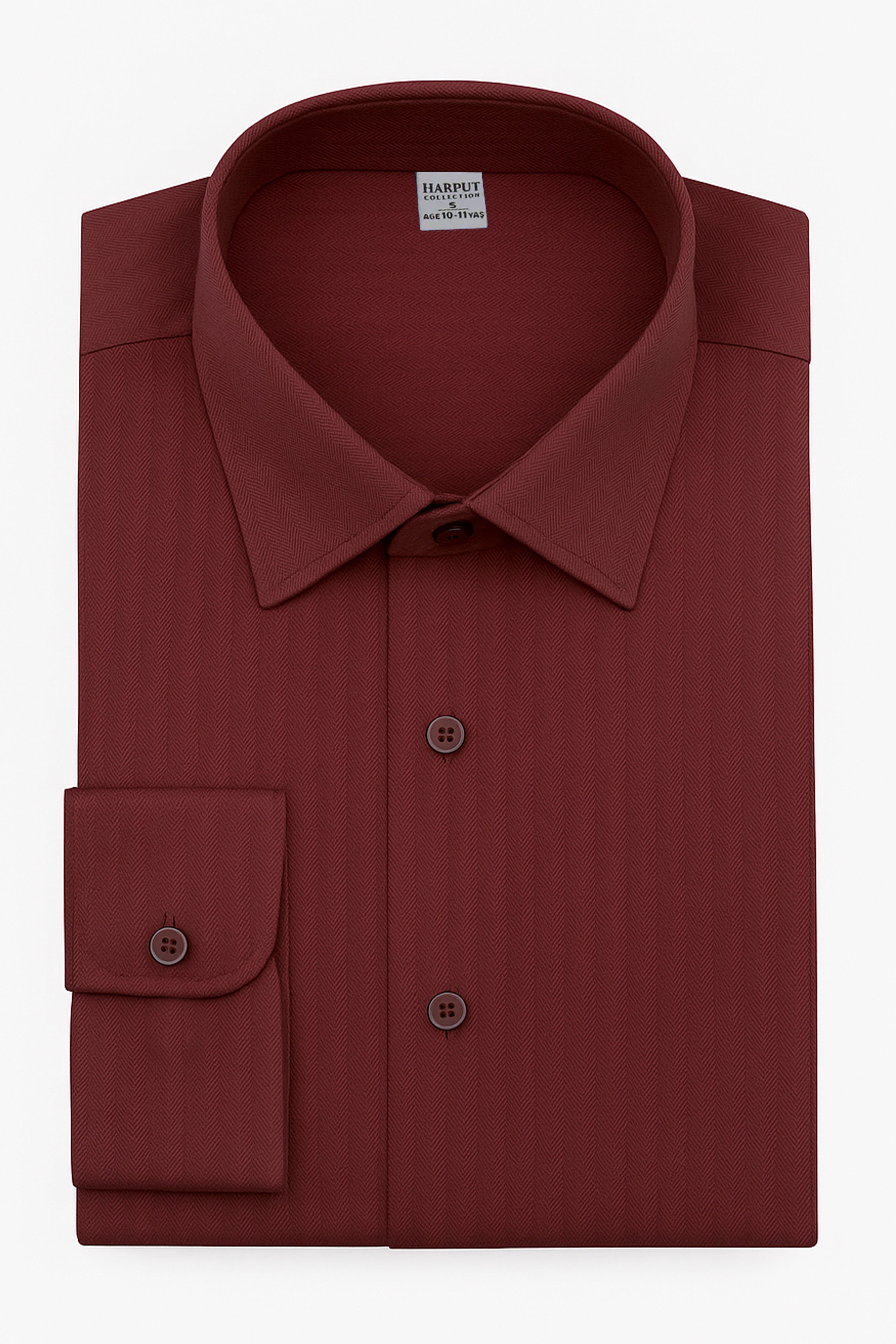 Boys’ Cotton Herringbone Formal Shirt with Classic Collar - HARPUT - Burgundy