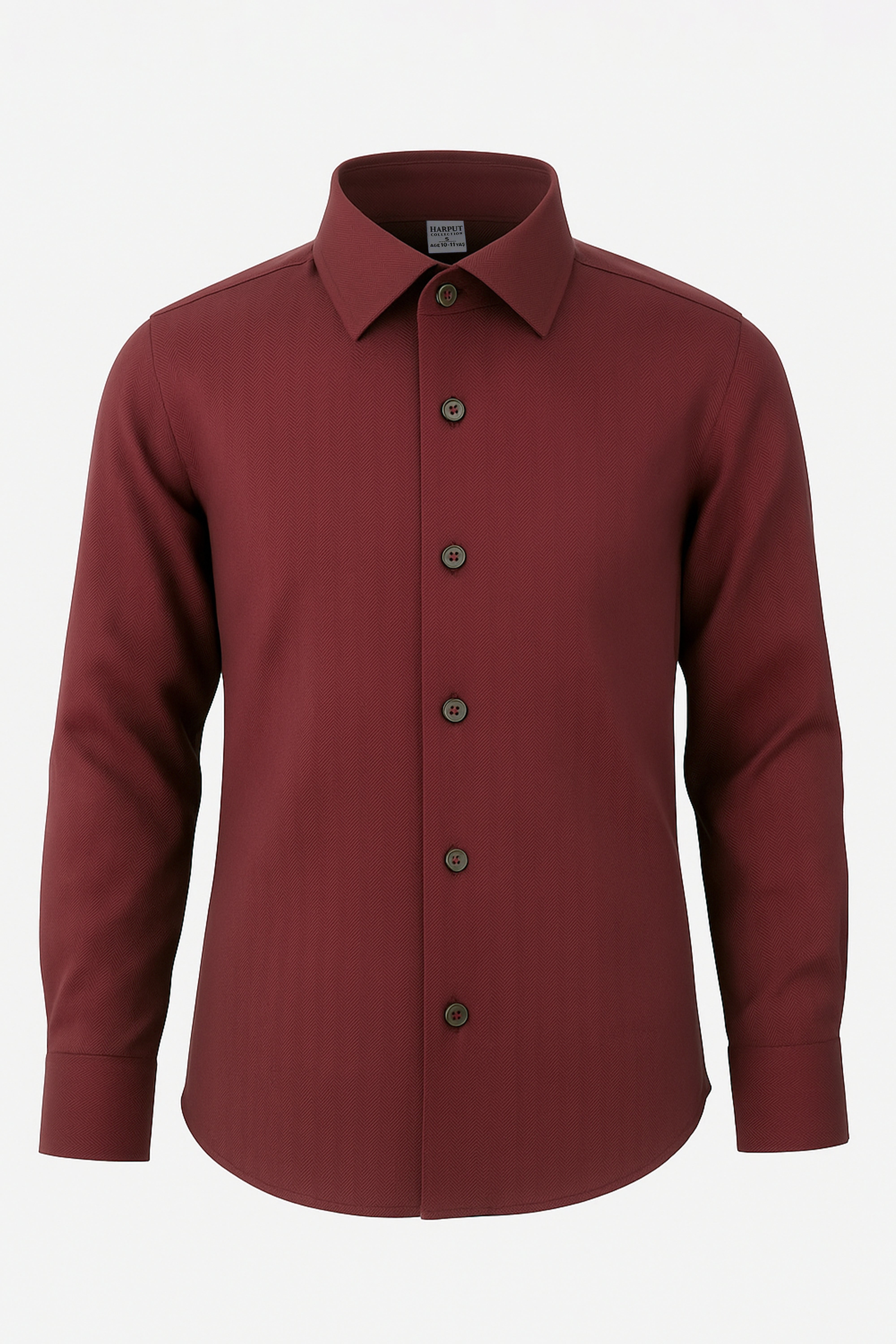 Boys’ Cotton Herringbone Formal Shirt with Classic Collar - HARPUT - Burgundy Front Picture