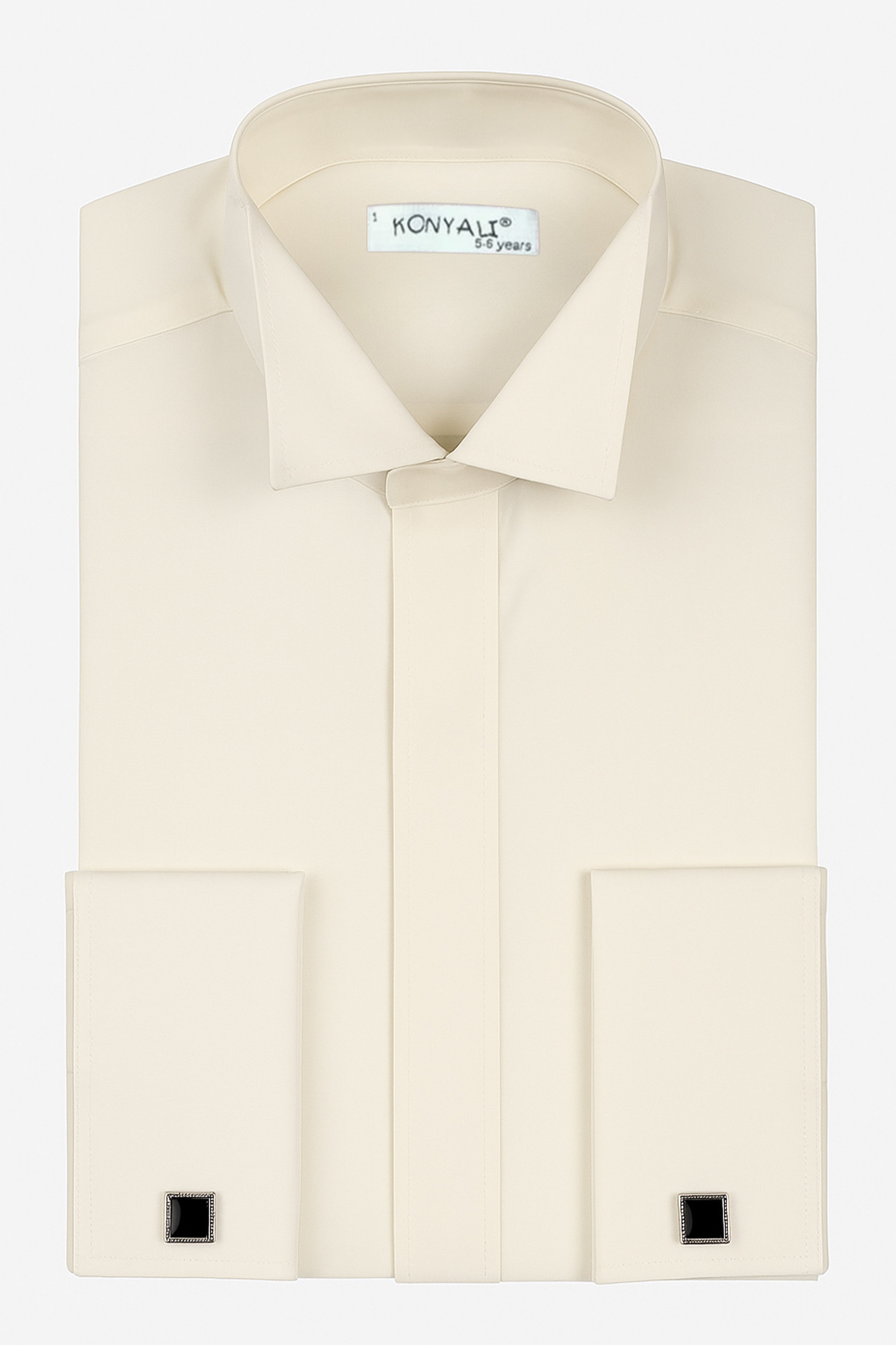 Boys’ Cotton Ivory Wing Collar Dress Shirt with Cufflinks