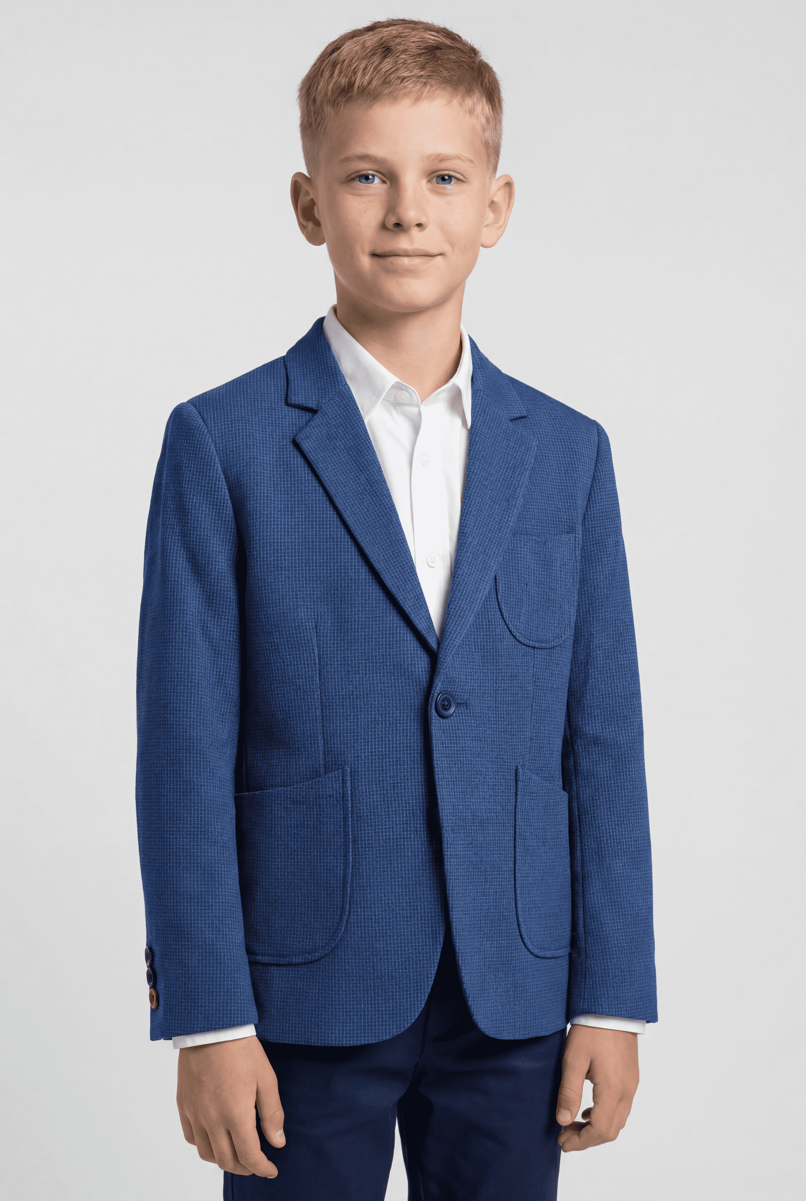 Boys Cotton Blend Slim Fit Formal Twill Blazer - Navy Blue