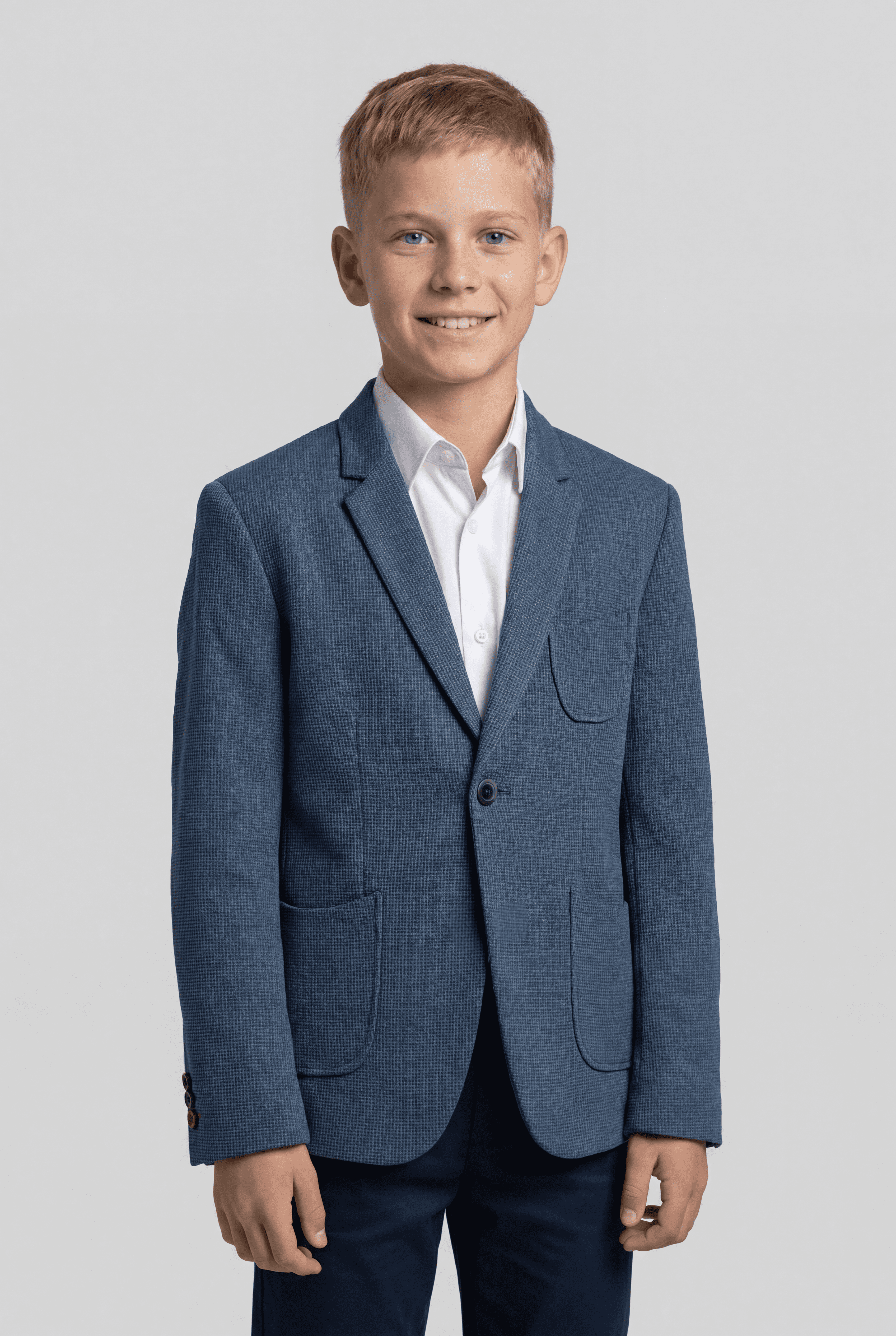 Boys Cotton Blend Slim Fit Formal Twill Blazer - Khaki Green
