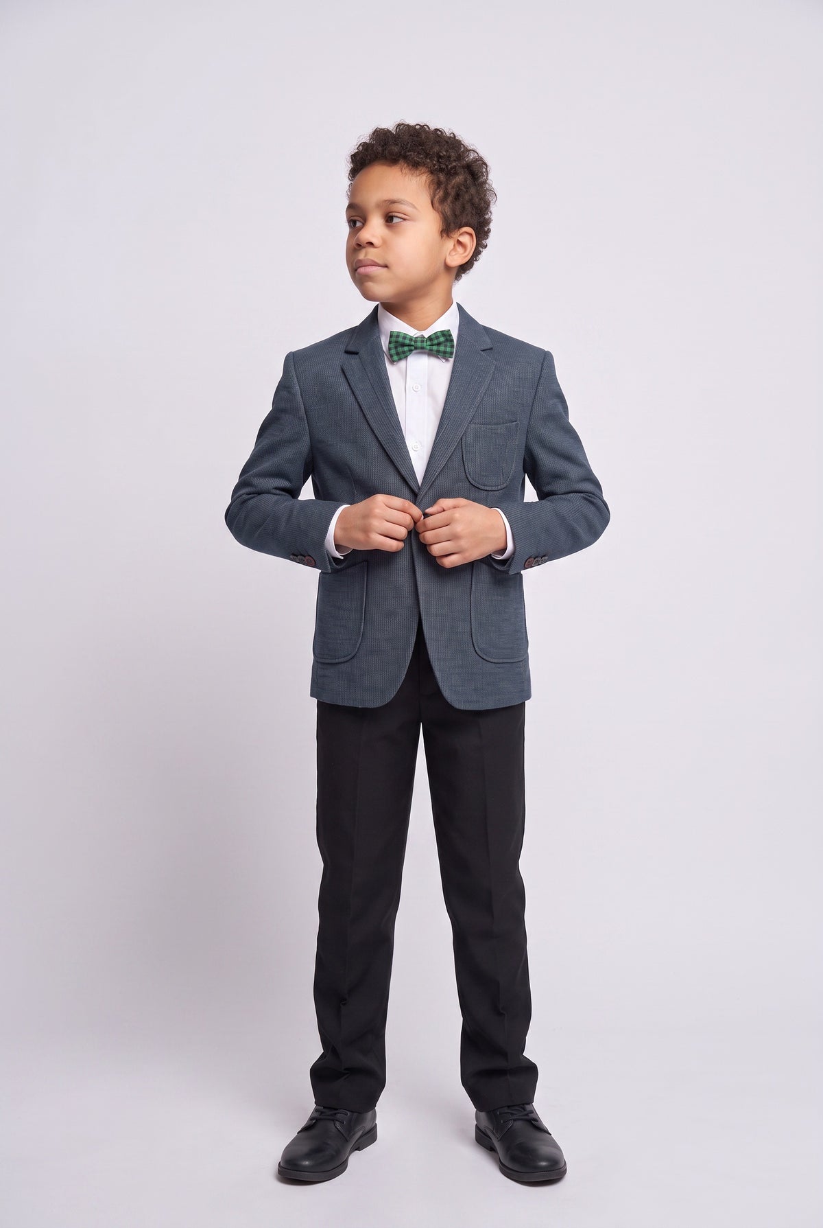 Boys Cotton Blend Slim Fit Formal Twill Blazer - Khaki Green Front Picture
