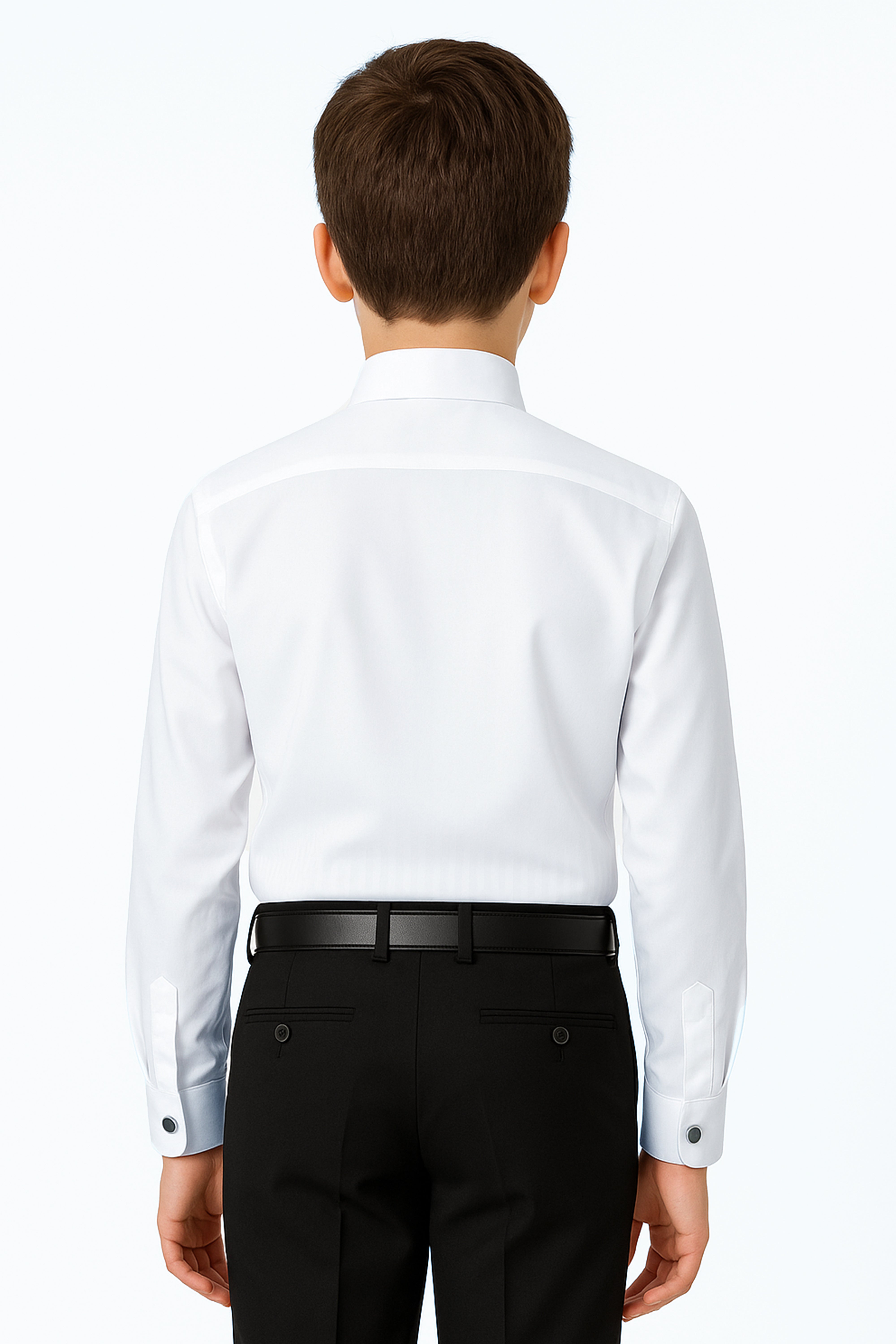 Boys Cotton Wing Collar Pleated Cufflink Shirt - White Back Picture