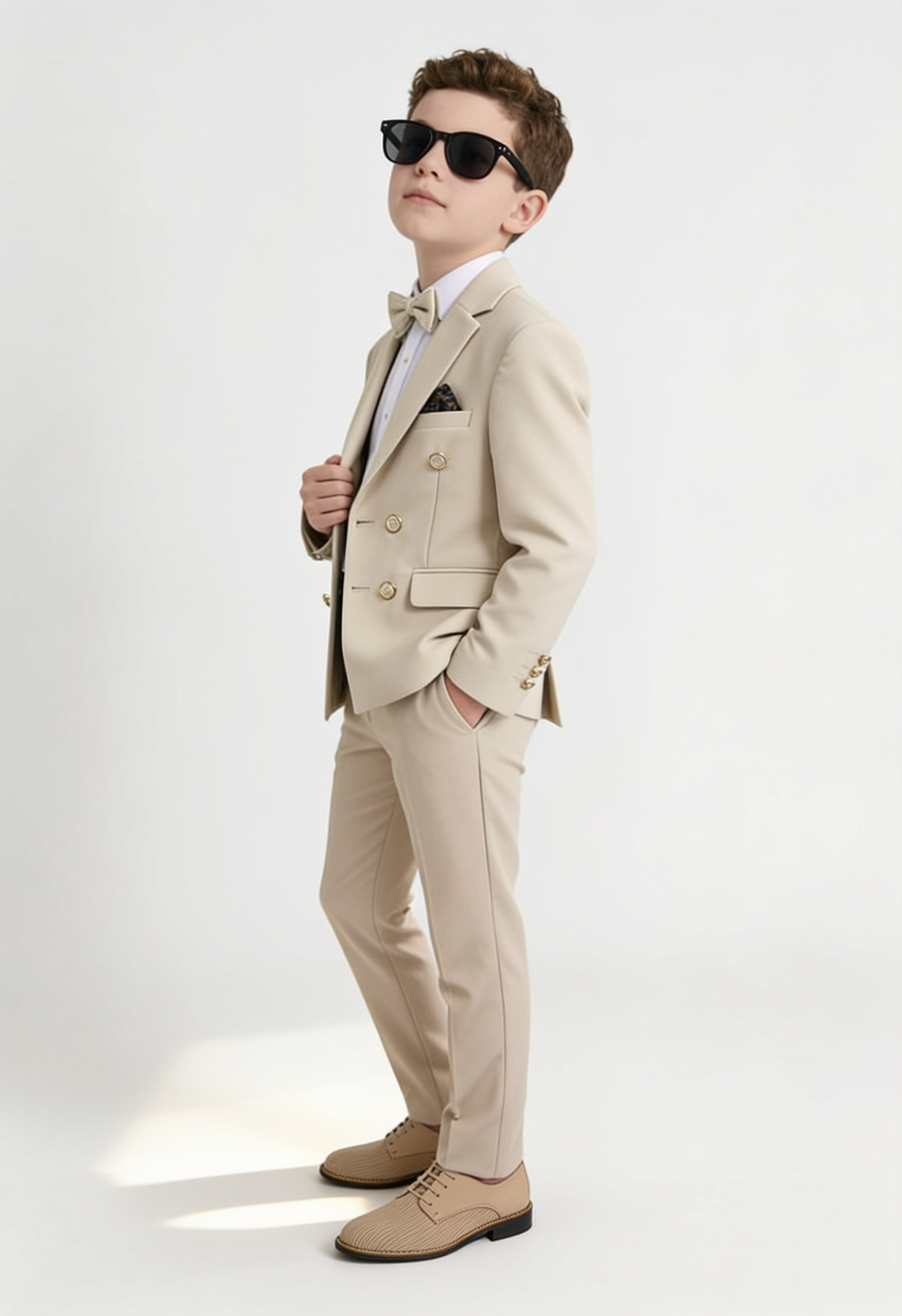 Boys Double Breasted 2-Piece Suit Set - Beige