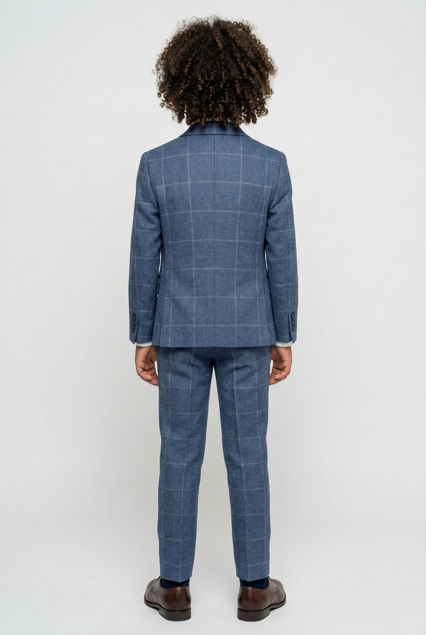 Boys Exclusive Check Tweed Blue Suit - Blue