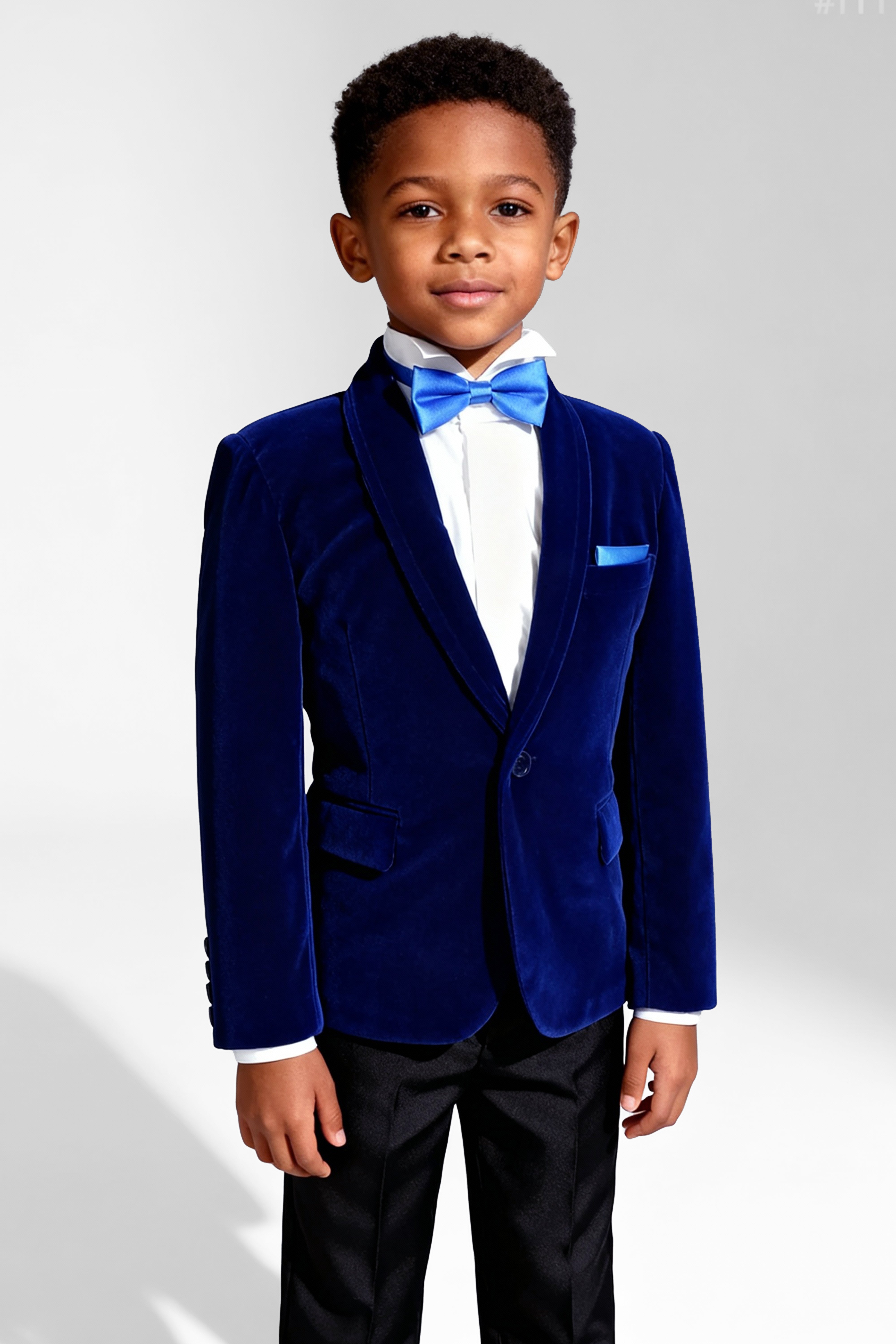 Boys Formal Velvet Blazer Jacket - Royal Blue Model Picture