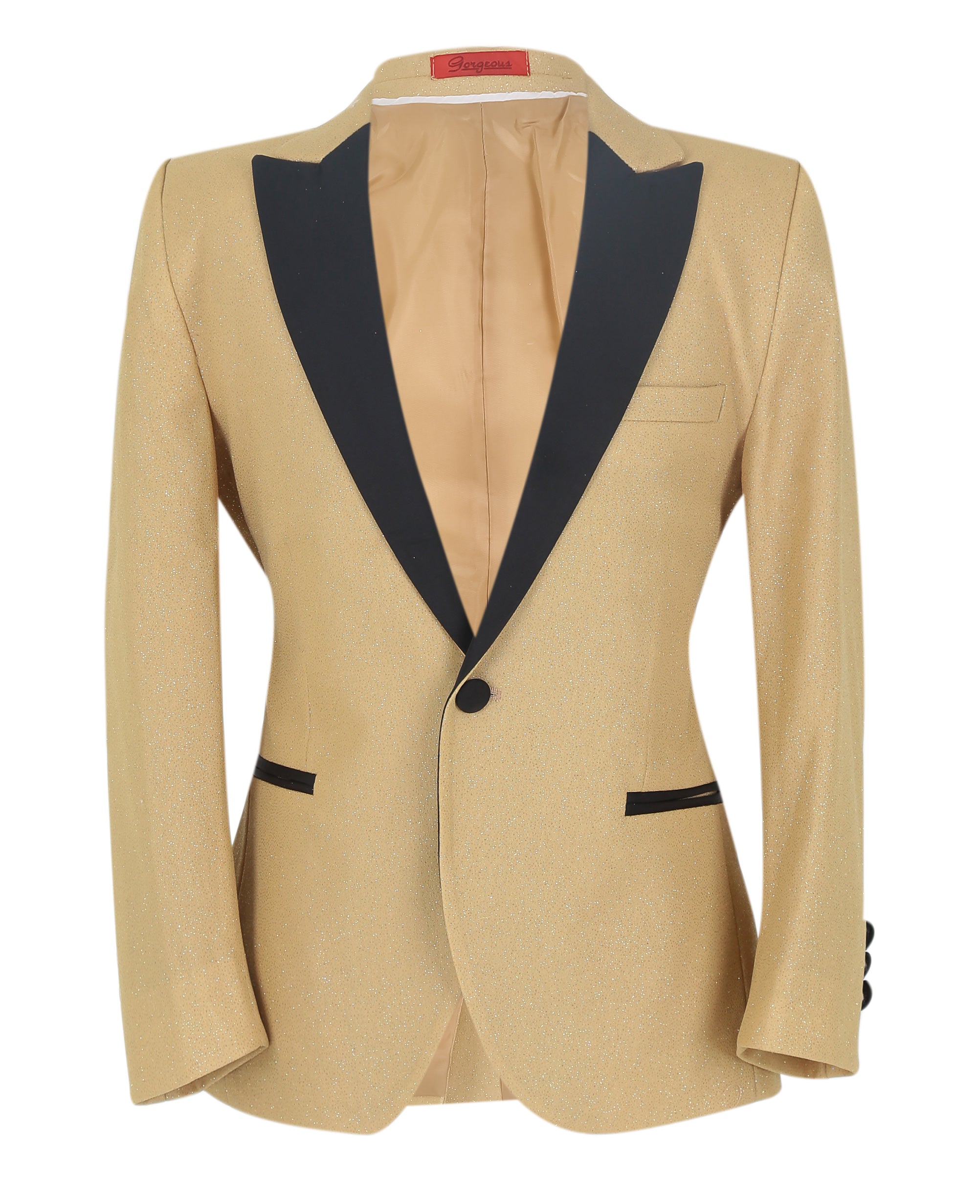 Boys Glittery Slim Fit Tuxedo Dinner Suit - Gold Jacket Picture