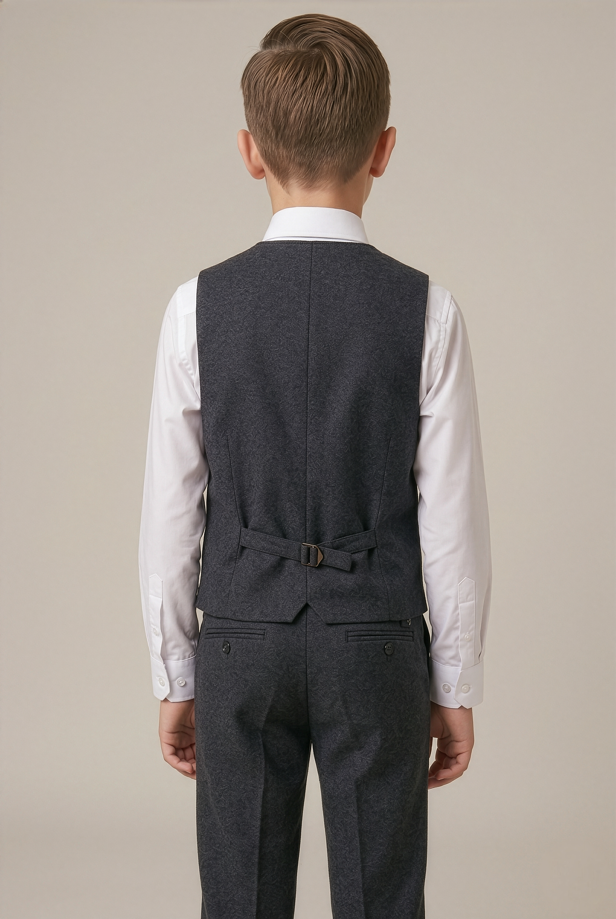 Boys Husky Tweed Tailored Fit Grey Suit - ADAM - Dark Grey
