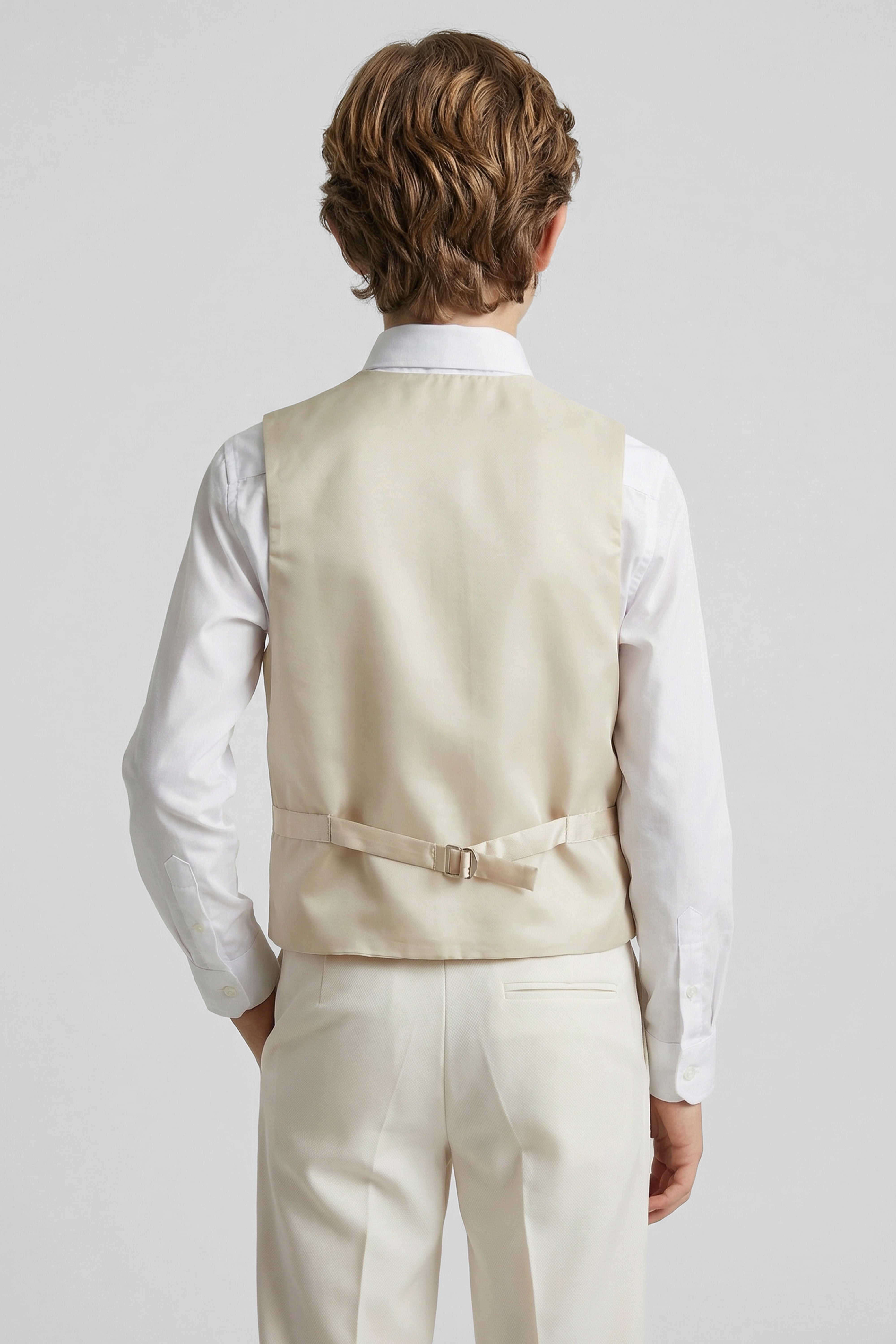 Boys’ Ivory 6-Piece Ottoman Formal Suit with Mandarin Collar Modle Waistcoat Back Picture