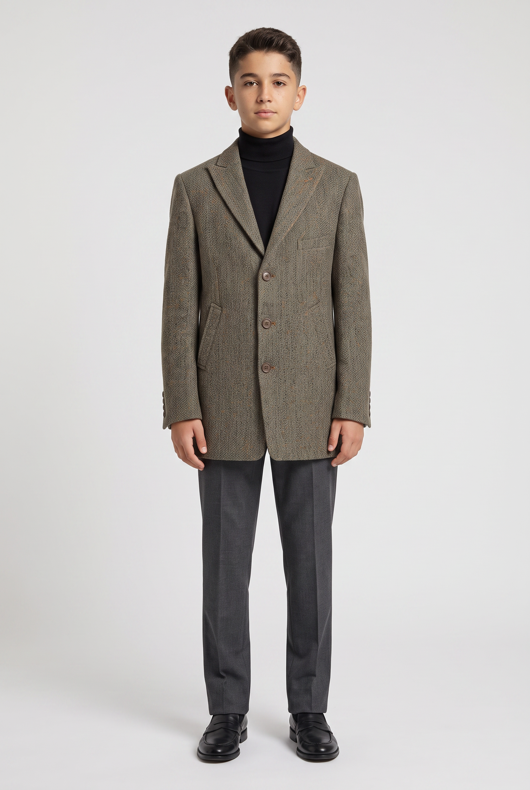 Boys Khaki Textured Tweed Blazer