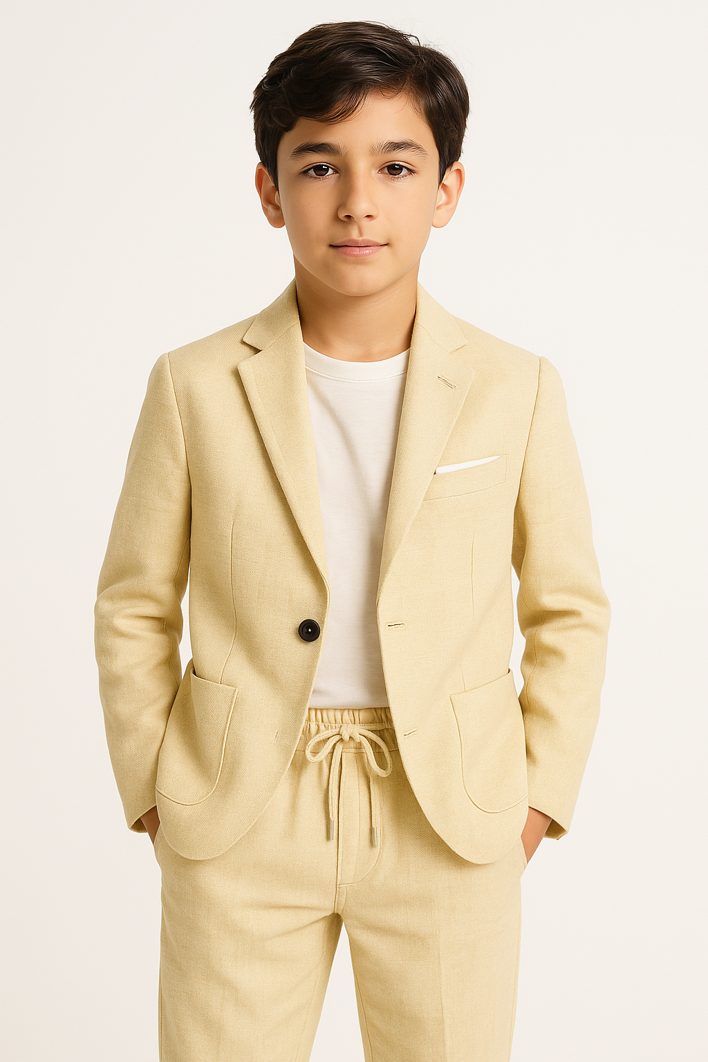 Boys’ Linen 2-Piece Slim Fit Casual Suit - Jogger - Beige