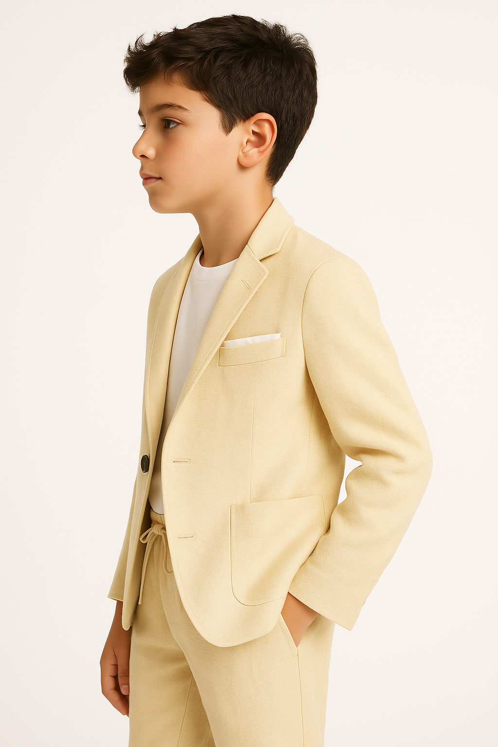 Boys’ Linen 2-Piece Slim Fit Casual Suit - Jogger - Beige