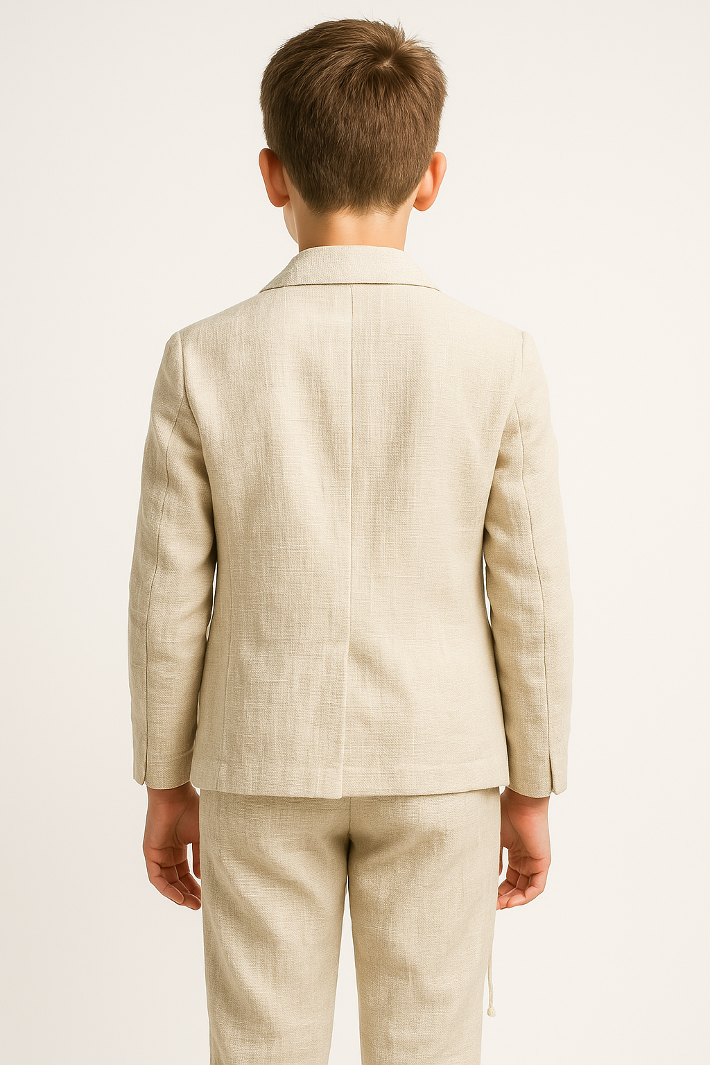 Boys’ Linen 2-Piece Slim Fit Casual Suit - Jogger - Cream Back Picture
