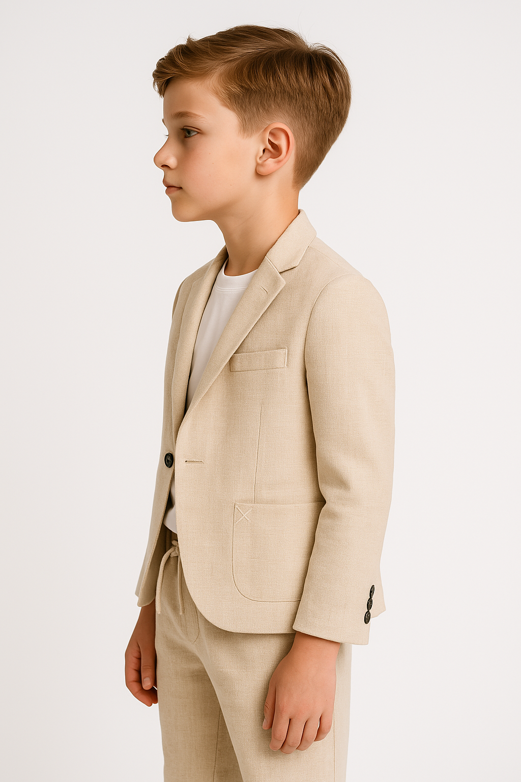 Boys’ Linen 2-Piece Slim Fit Casual Suit - Jogger - Cream Side Picture
