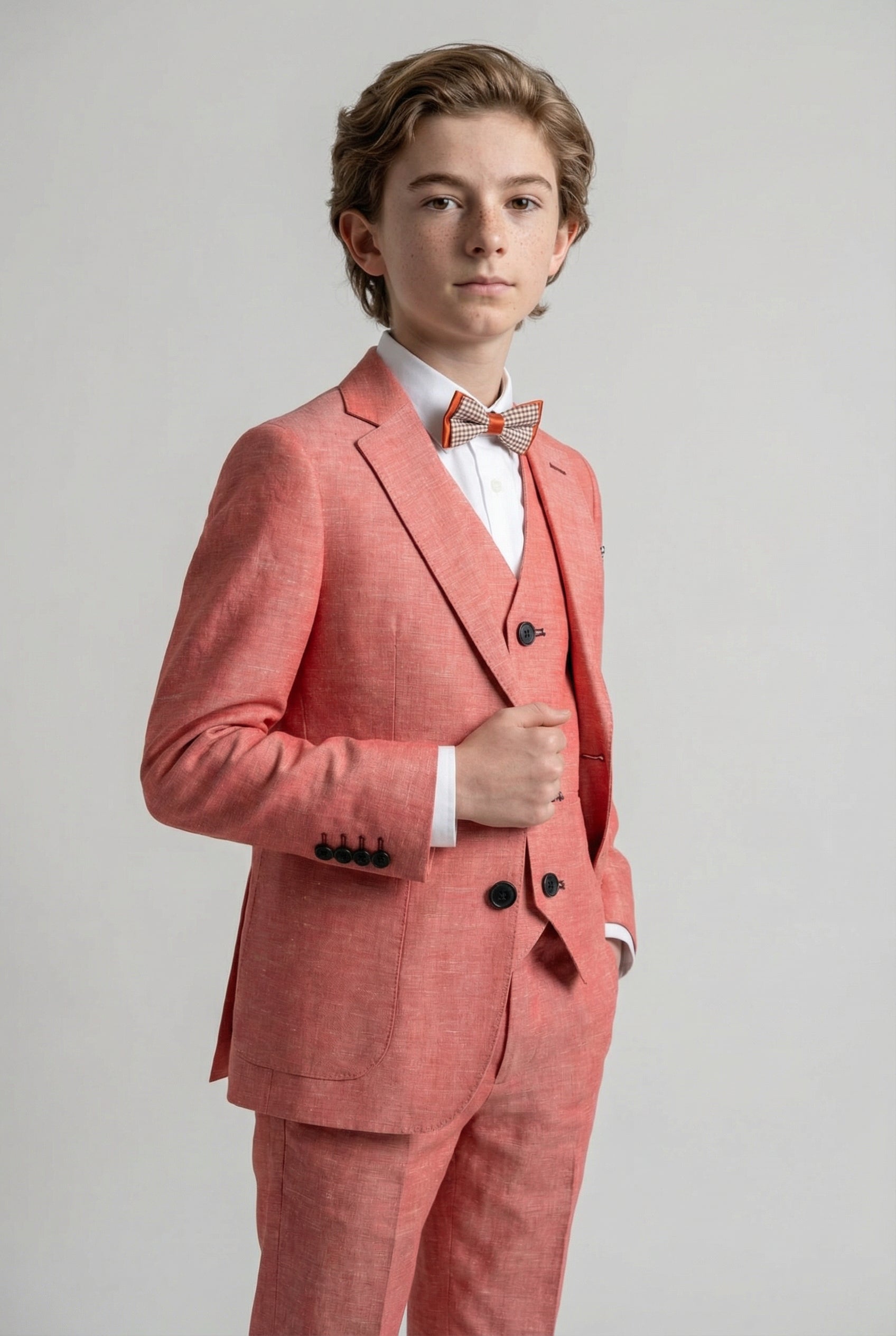 Boys Linen Suit with Elbow Patches - Red