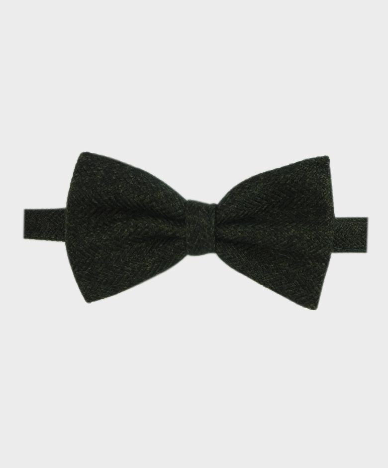Boys & Men's Herringbone Tweed Bow Tie and Pocket Square - Alpini Green