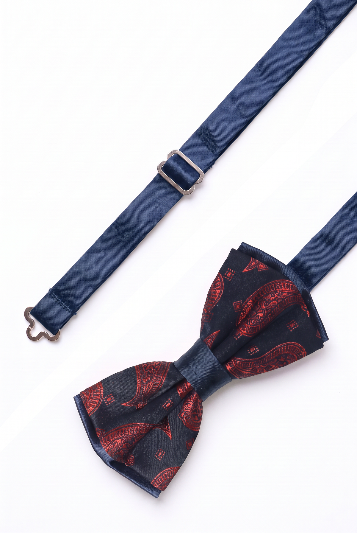 Boys & Men's Paisley Bow Tie or Bow Tie & Pocket Square Set - Navy Blue and Red