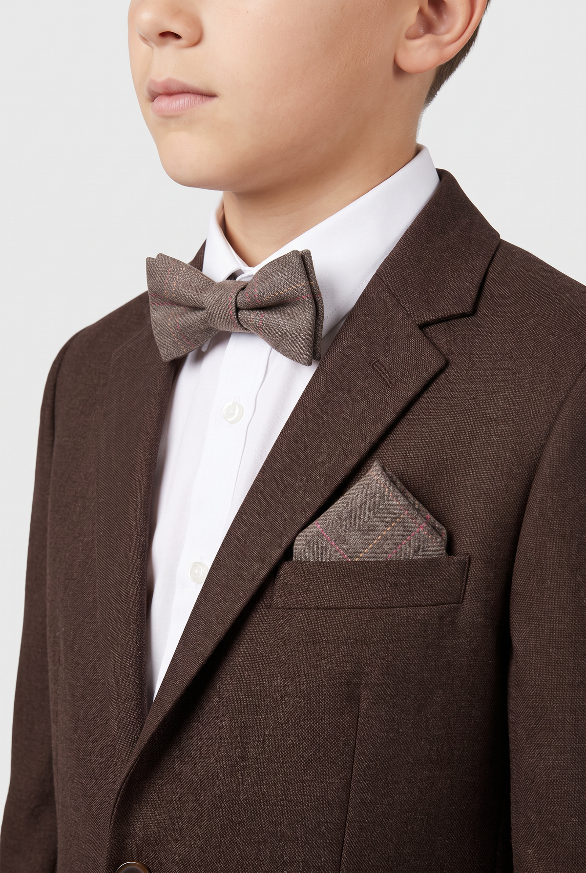 Boys & Men's Tweed Check Bow Tie Set - Tan Brown