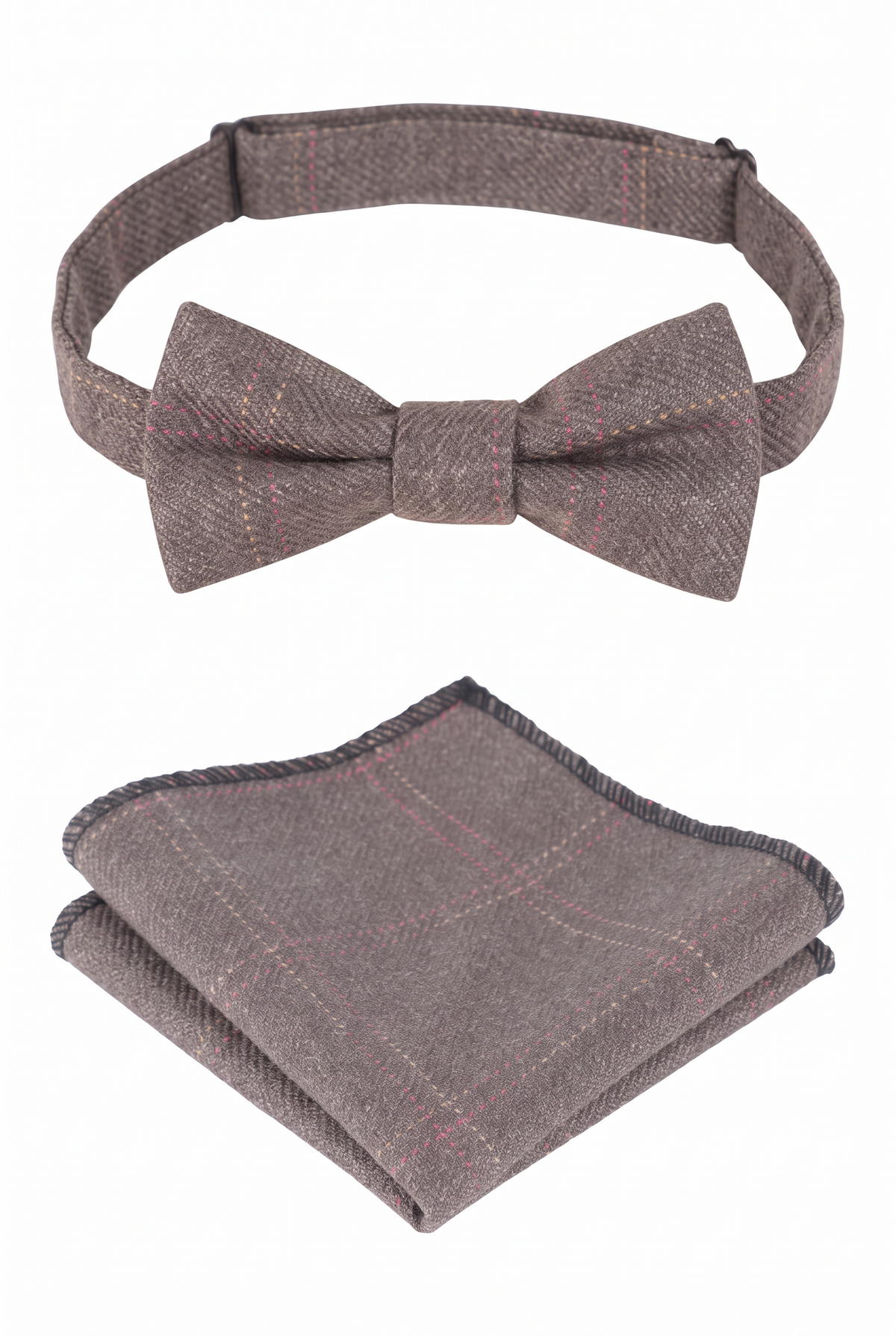 Boys & Men's Tweed Check Bow Tie Set - Tan Brown
